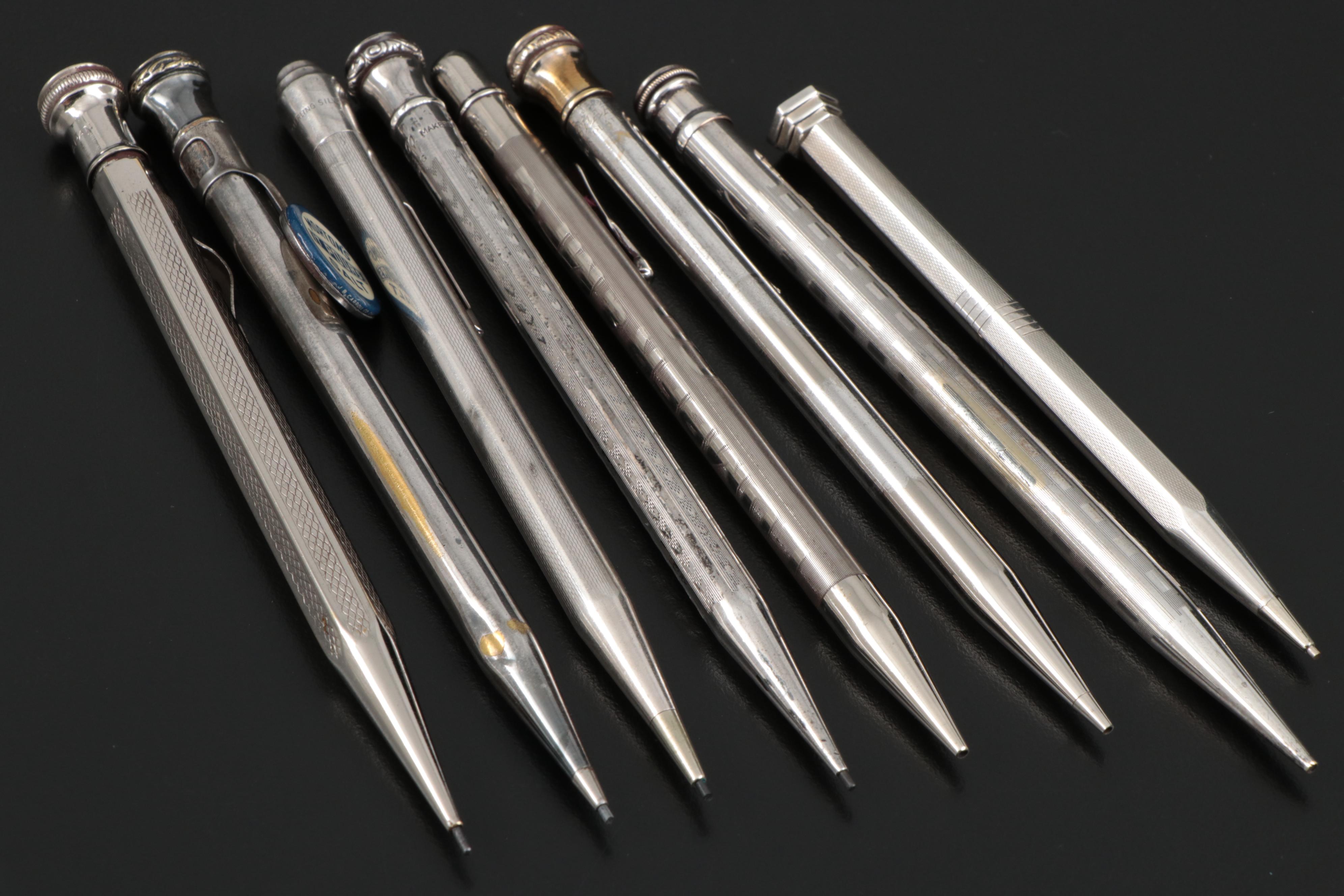 Sterling Silver Plated Mechanical Pencils with Morton's Salt Advertising Clip