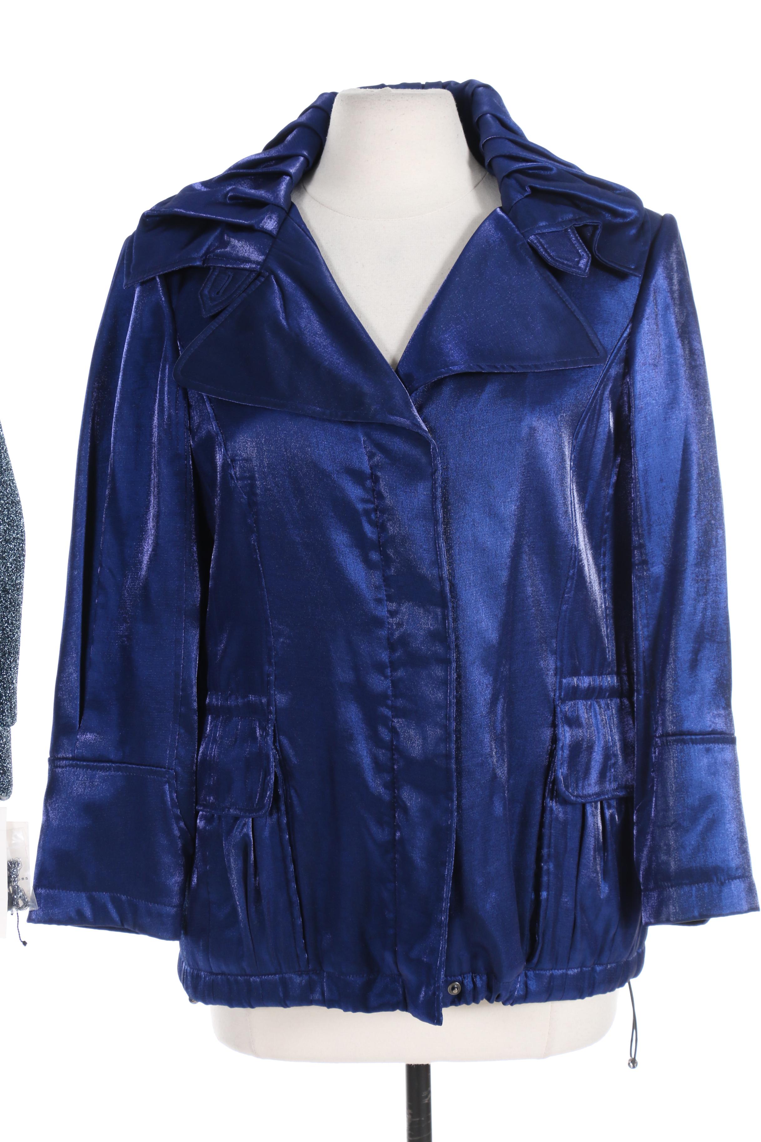 Marc Jacobs Silver Metallic Hooded Jacket with Hilary Radley Iridescent Jacket