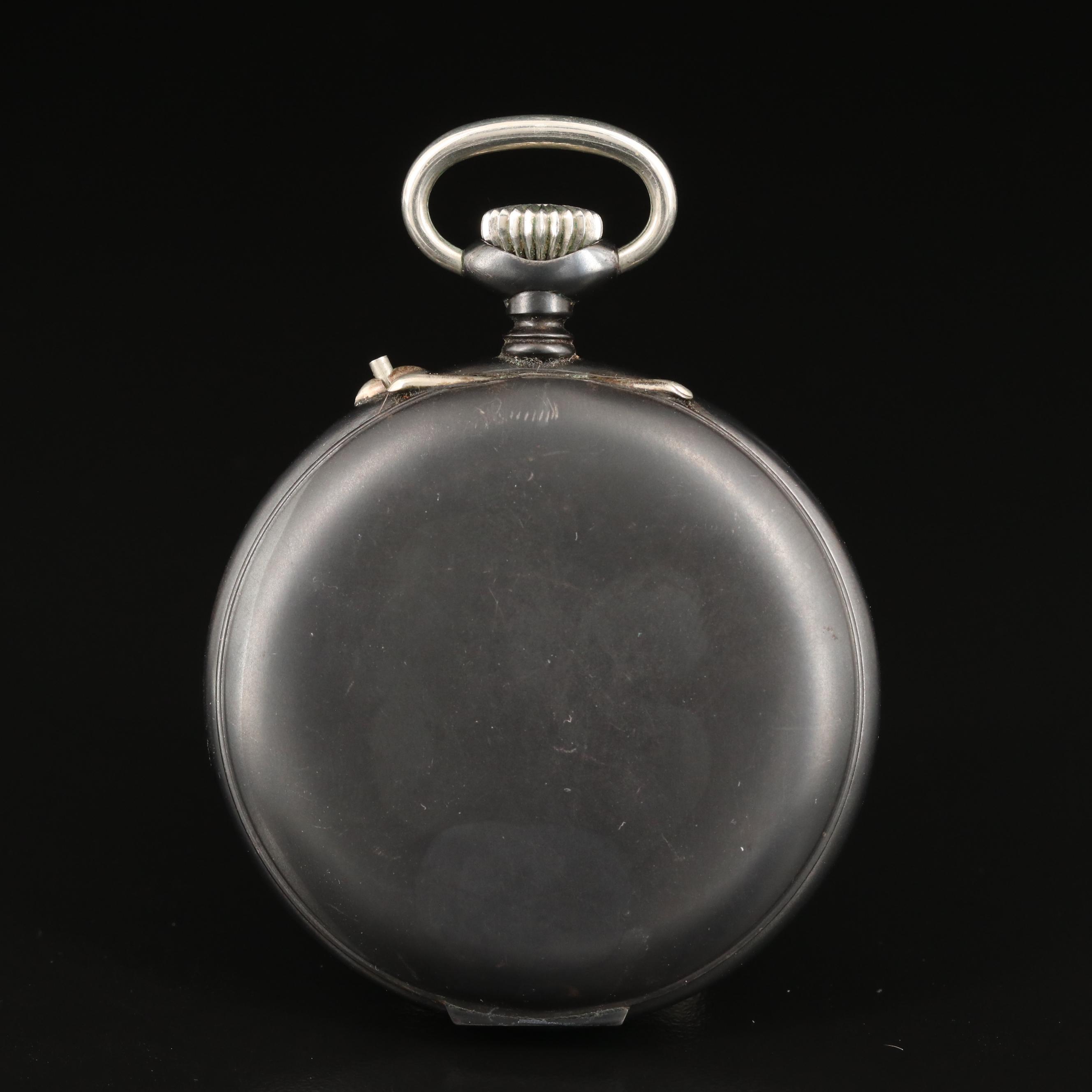 Vintage Junghans Gunmetal Open Face Pocket Watch with Alarm