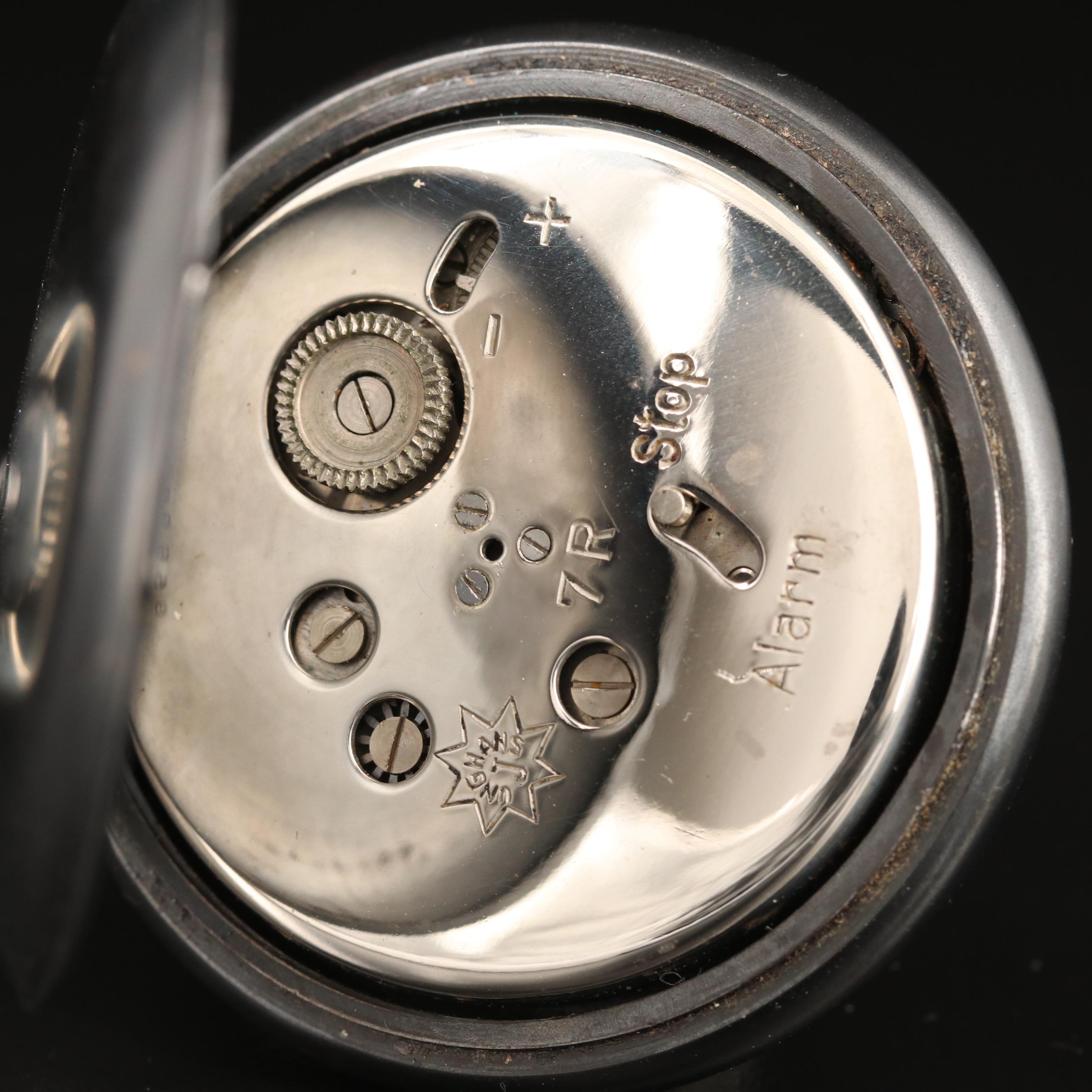 Vintage Junghans Gunmetal Open Face Pocket Watch with Alarm