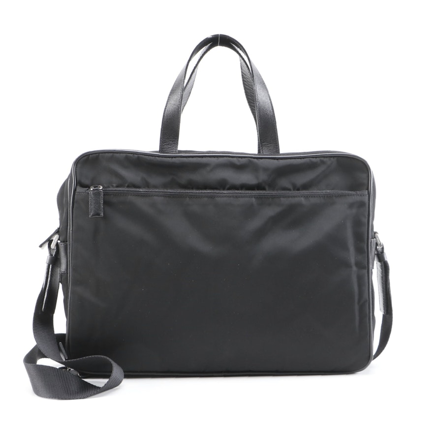 Prada Black Nylon and Saffiano Leather Business Bag