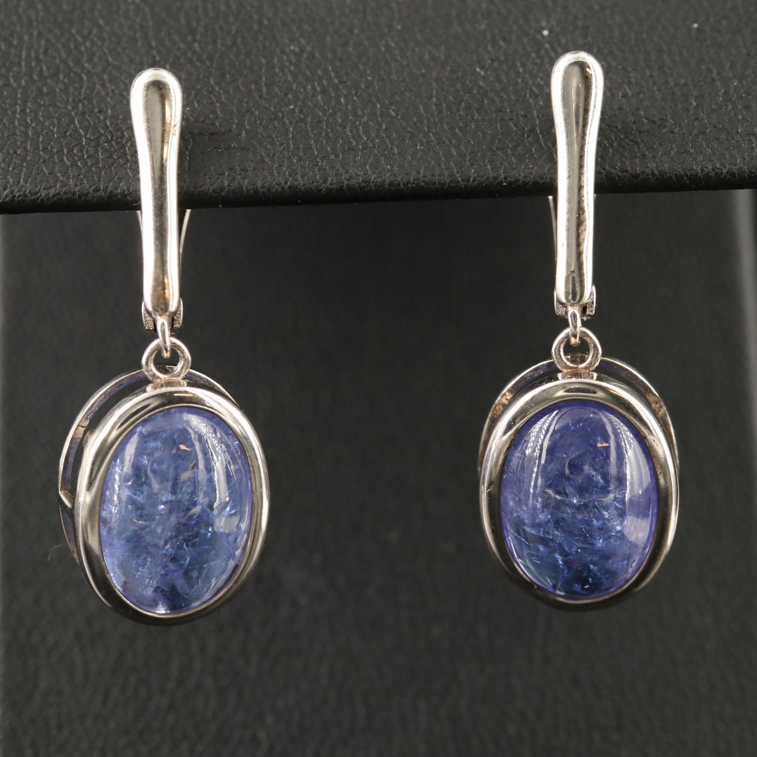 Sterling Silver Bezel Set Tanzanite Dangle Earrings