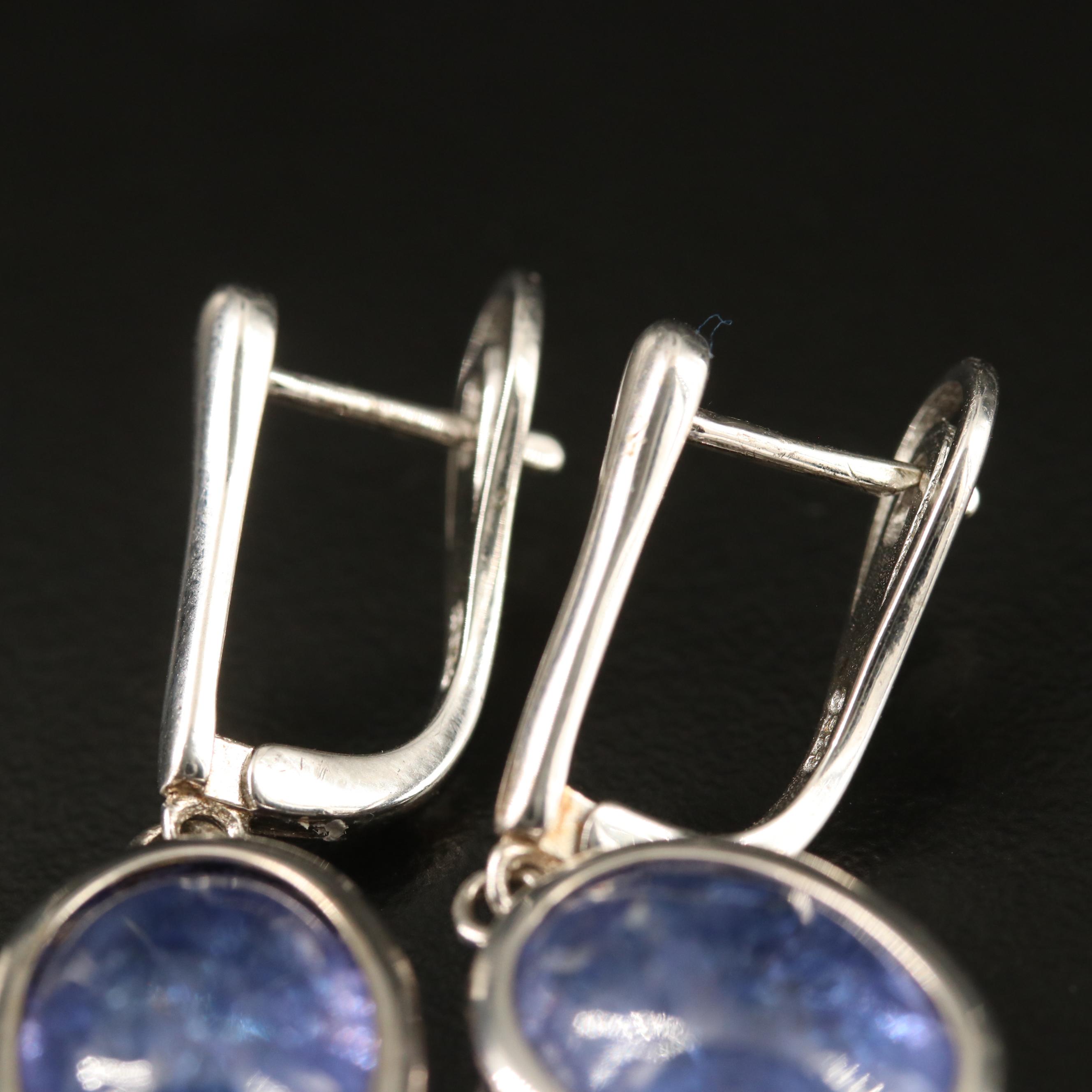 Sterling Silver Bezel Set Tanzanite Dangle Earrings