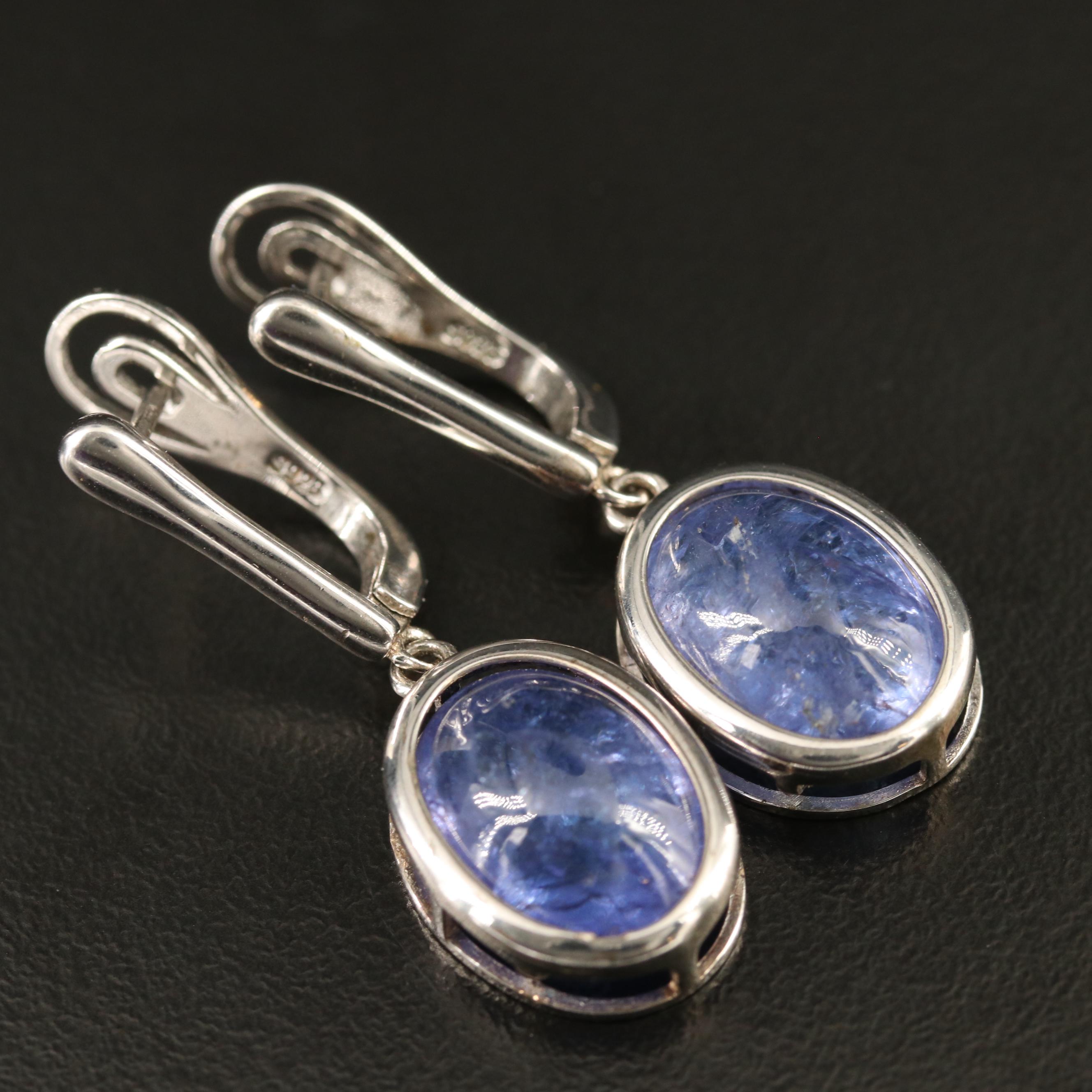 Sterling Silver Bezel Set Tanzanite Dangle Earrings