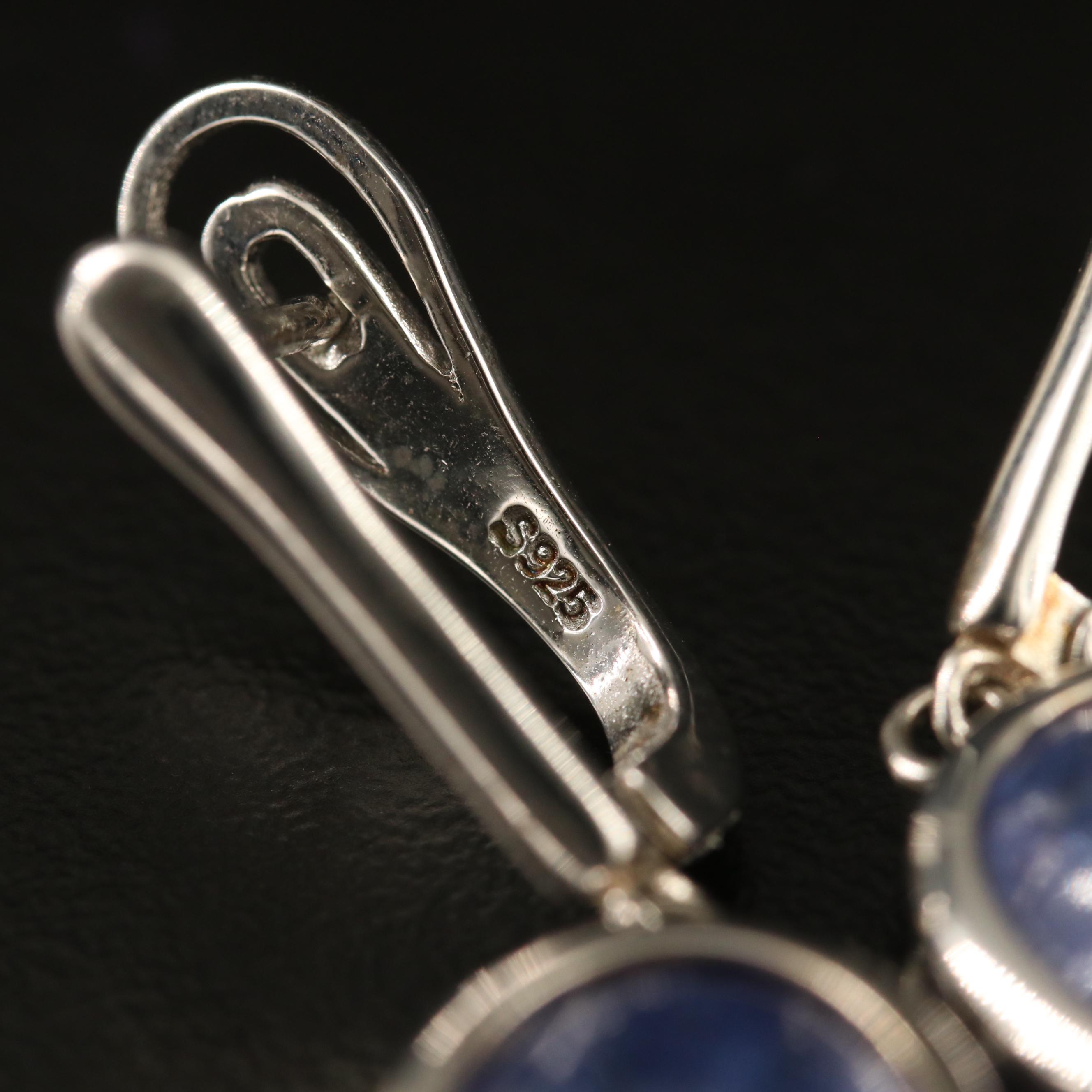 Sterling Silver Bezel Set Tanzanite Dangle Earrings