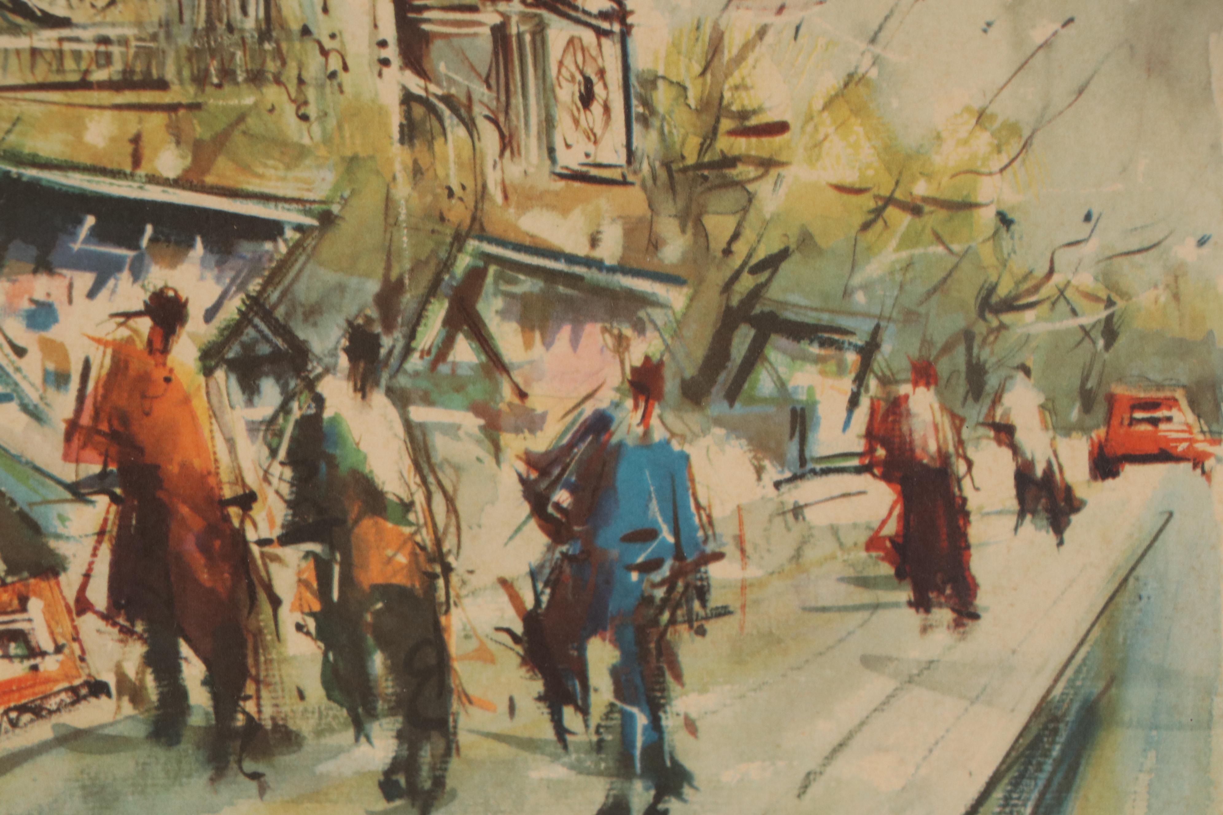 Offset Lithograph after Marius Girard "Paris, Notre Dame et les Bouquinistes"