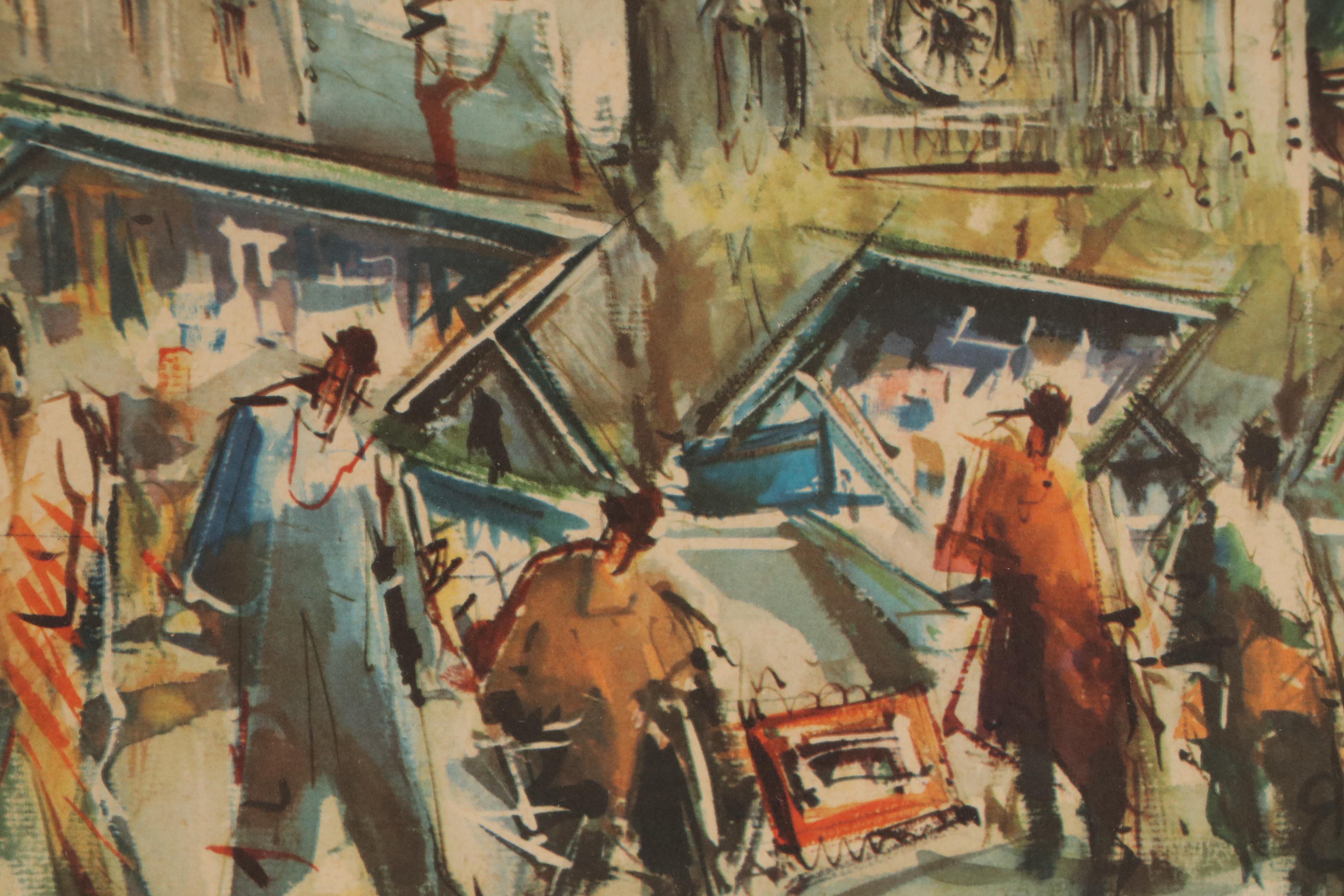 Offset Lithograph after Marius Girard "Paris, Notre Dame et les Bouquinistes"
