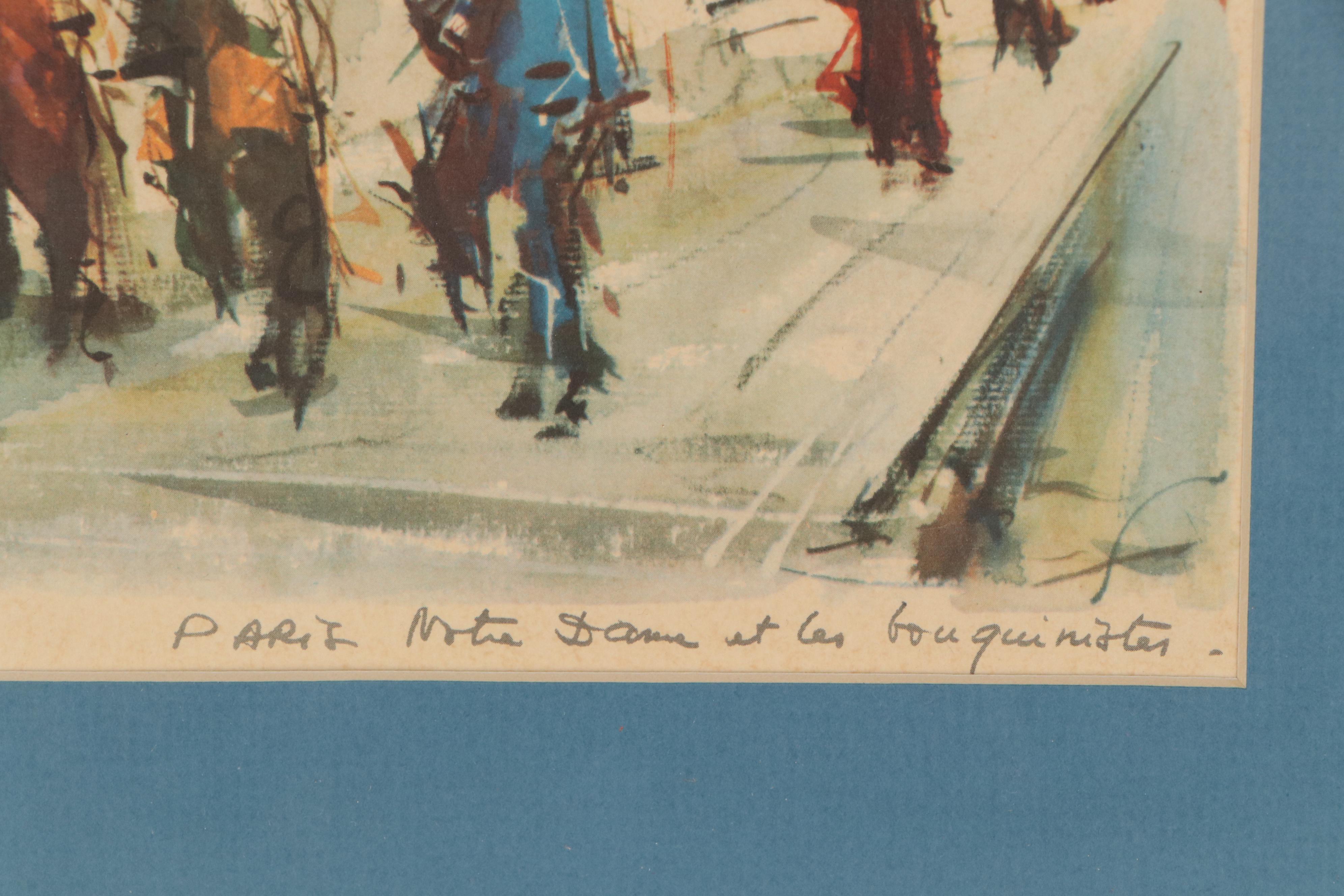 Offset Lithograph after Marius Girard "Paris, Notre Dame et les Bouquinistes"