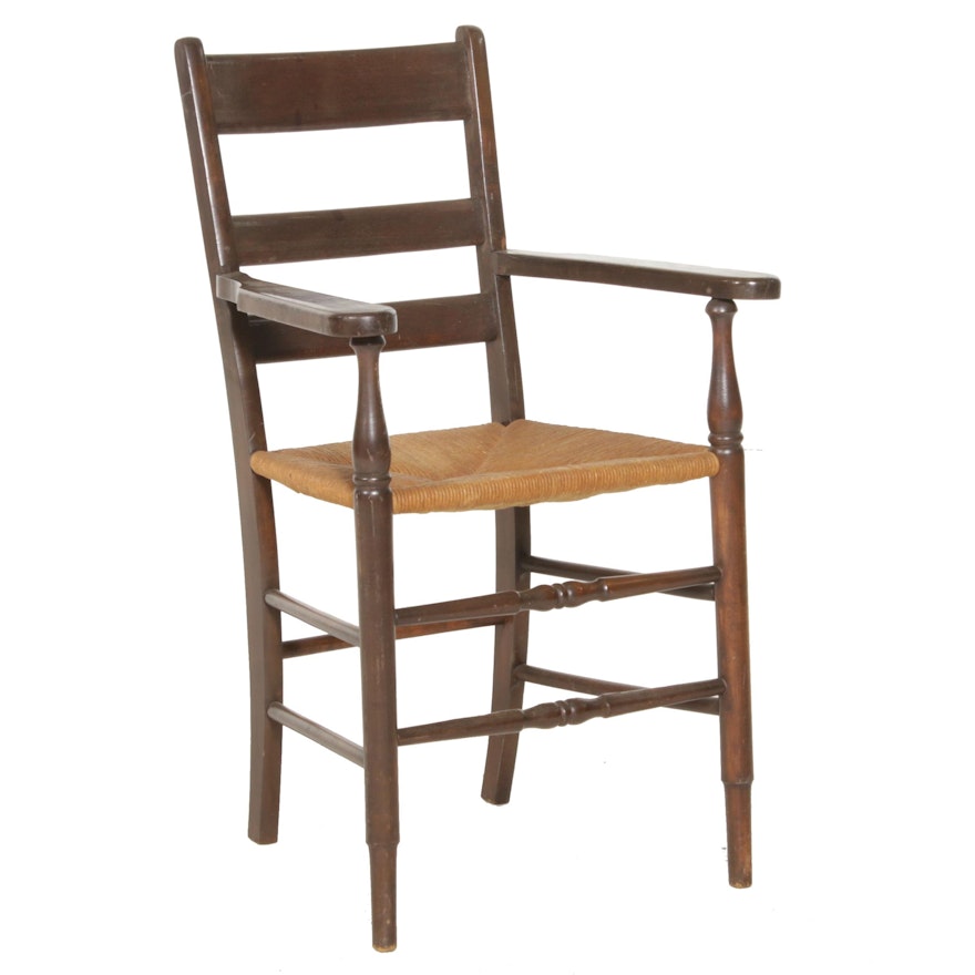 Ladderback Shaker Armchair with Woven Jute Seat, Antique