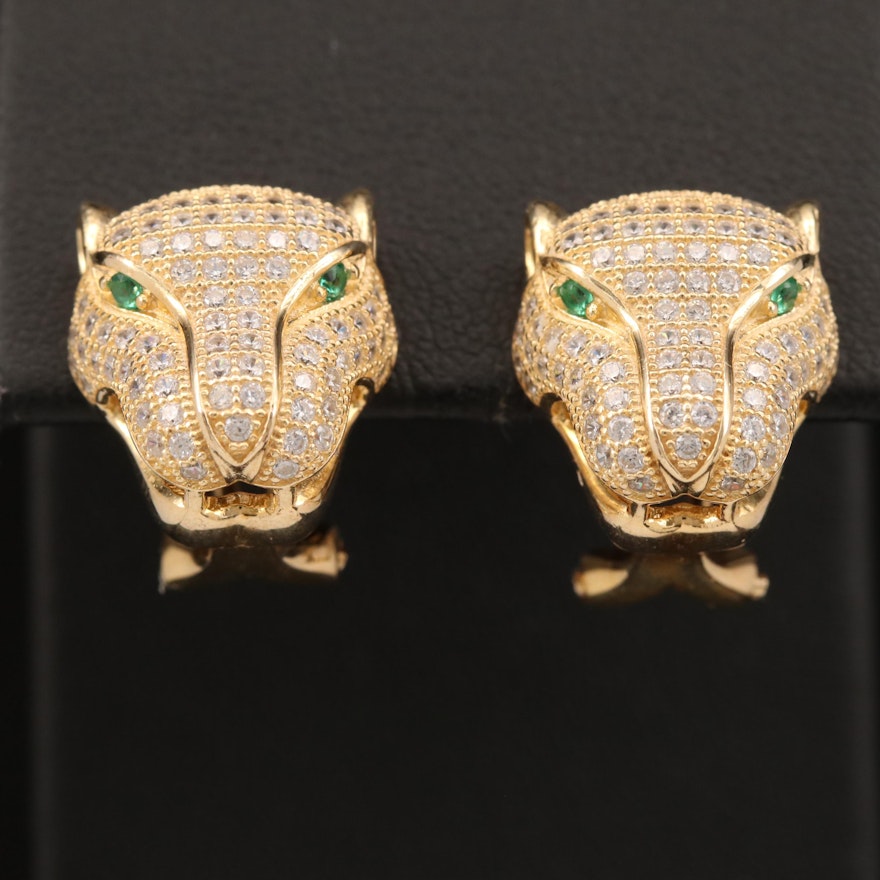 Sterling Cubic Zirconia Panther Head Earrings