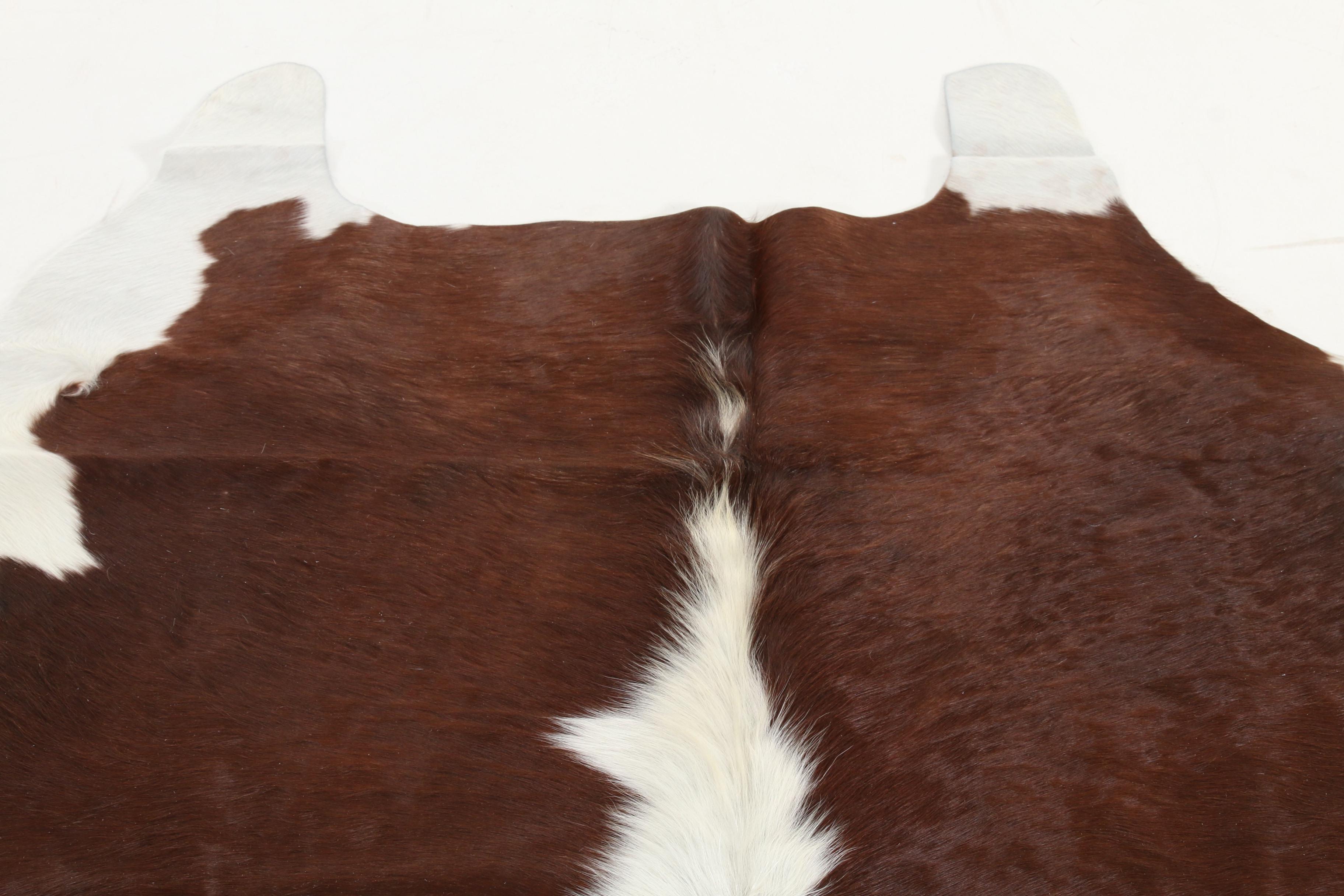 5'11 x 6'8 Natural Branded White and Brown Spotted Cow Hide Area Rug