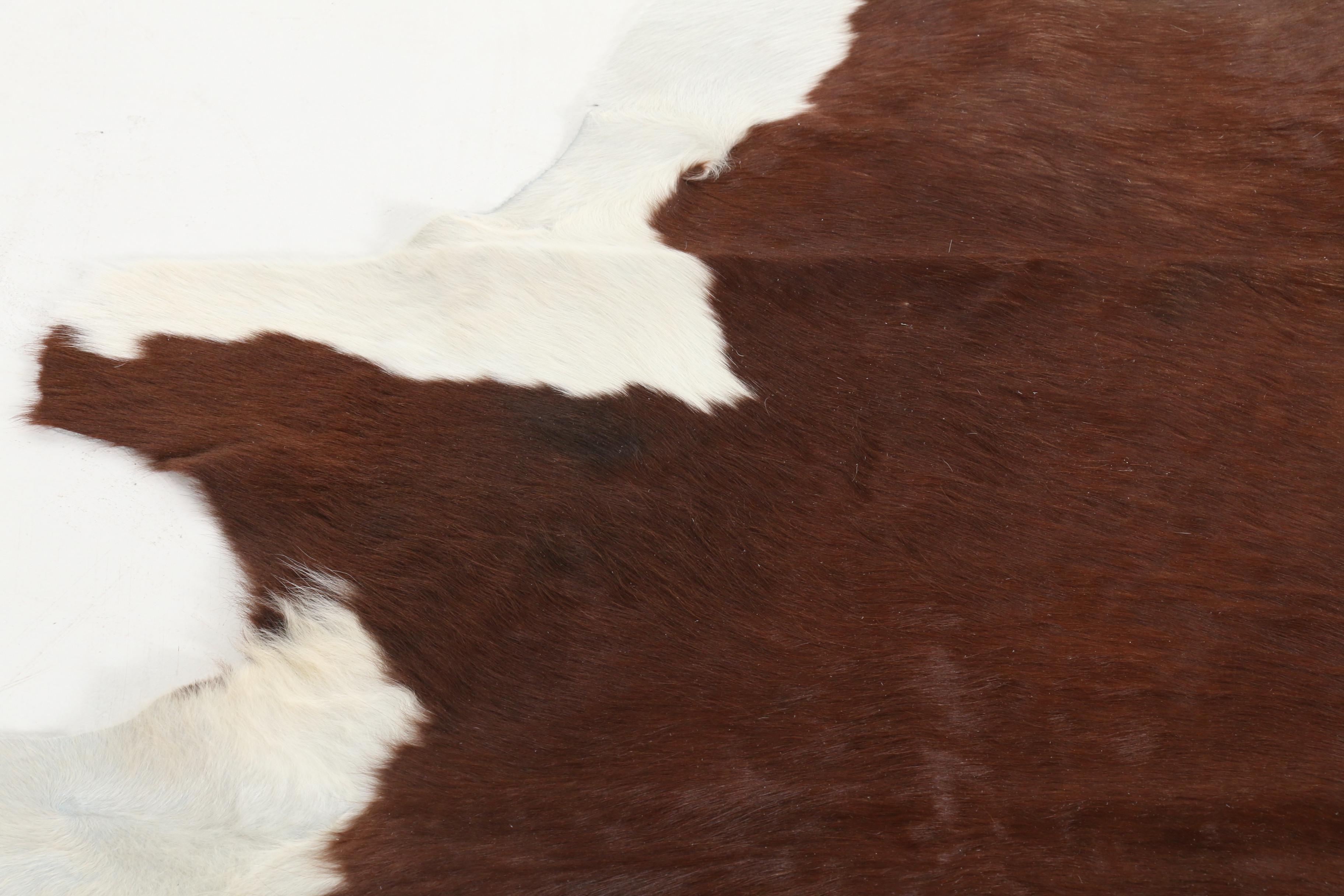 5'11 x 6'8 Natural Branded White and Brown Spotted Cow Hide Area Rug