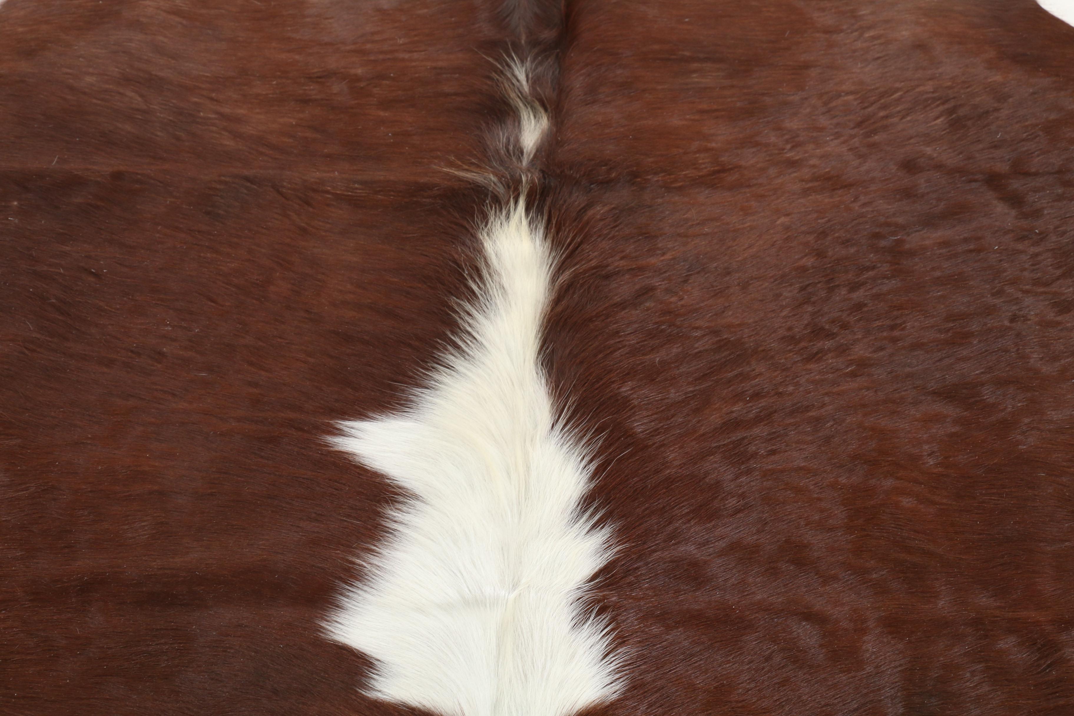 5'11 x 6'8 Natural Branded White and Brown Spotted Cow Hide Area Rug