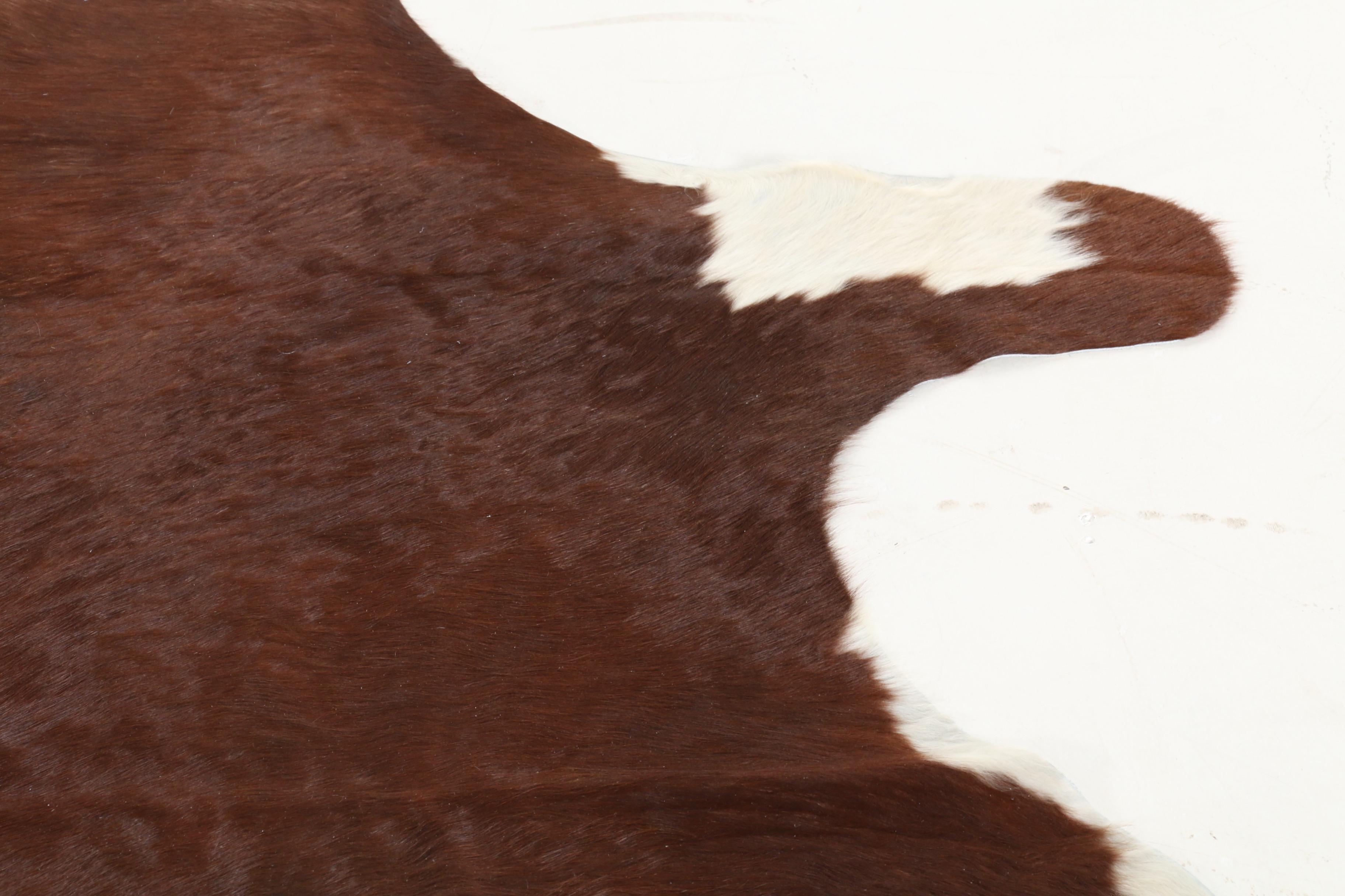 5'11 x 6'8 Natural Branded White and Brown Spotted Cow Hide Area Rug