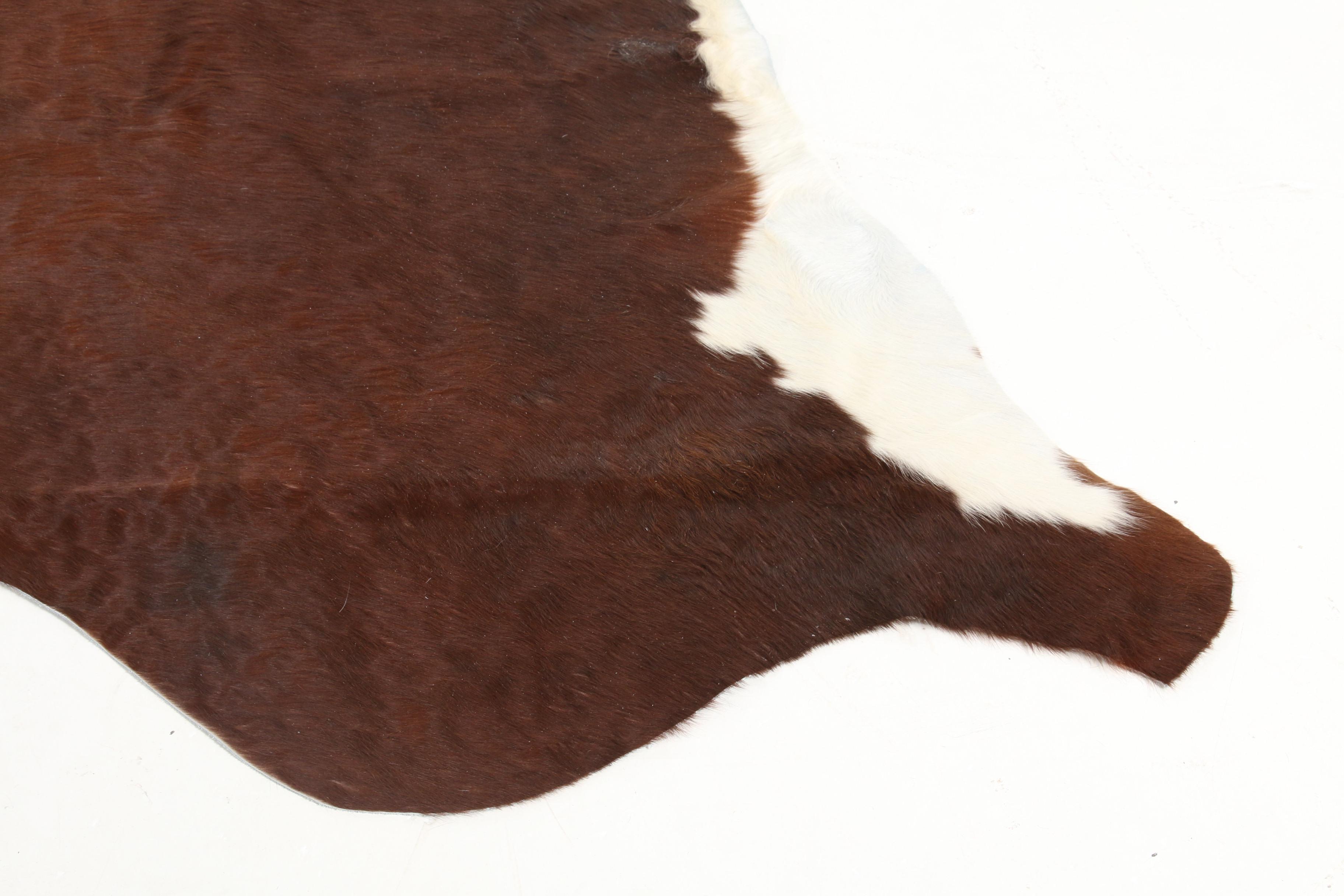 5'11 x 6'8 Natural Branded White and Brown Spotted Cow Hide Area Rug