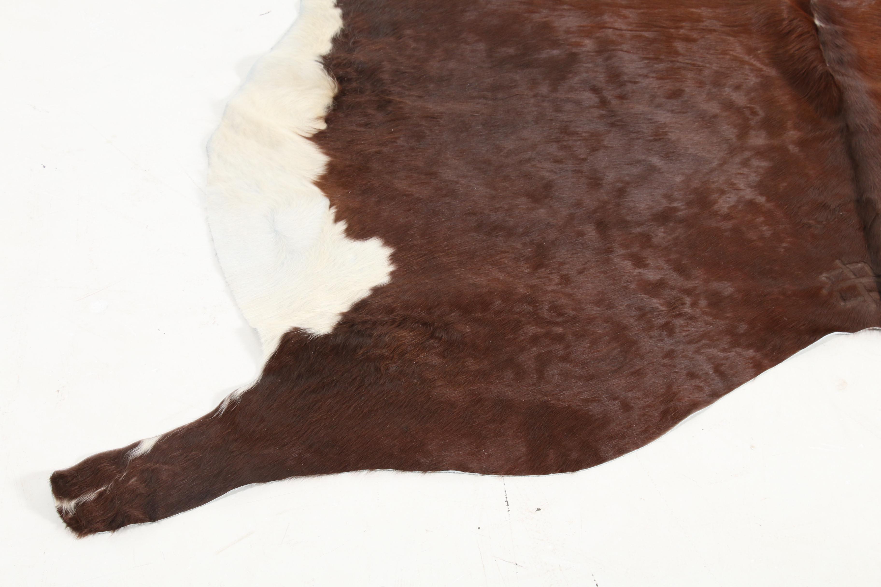 5'11 x 6'8 Natural Branded White and Brown Spotted Cow Hide Area Rug