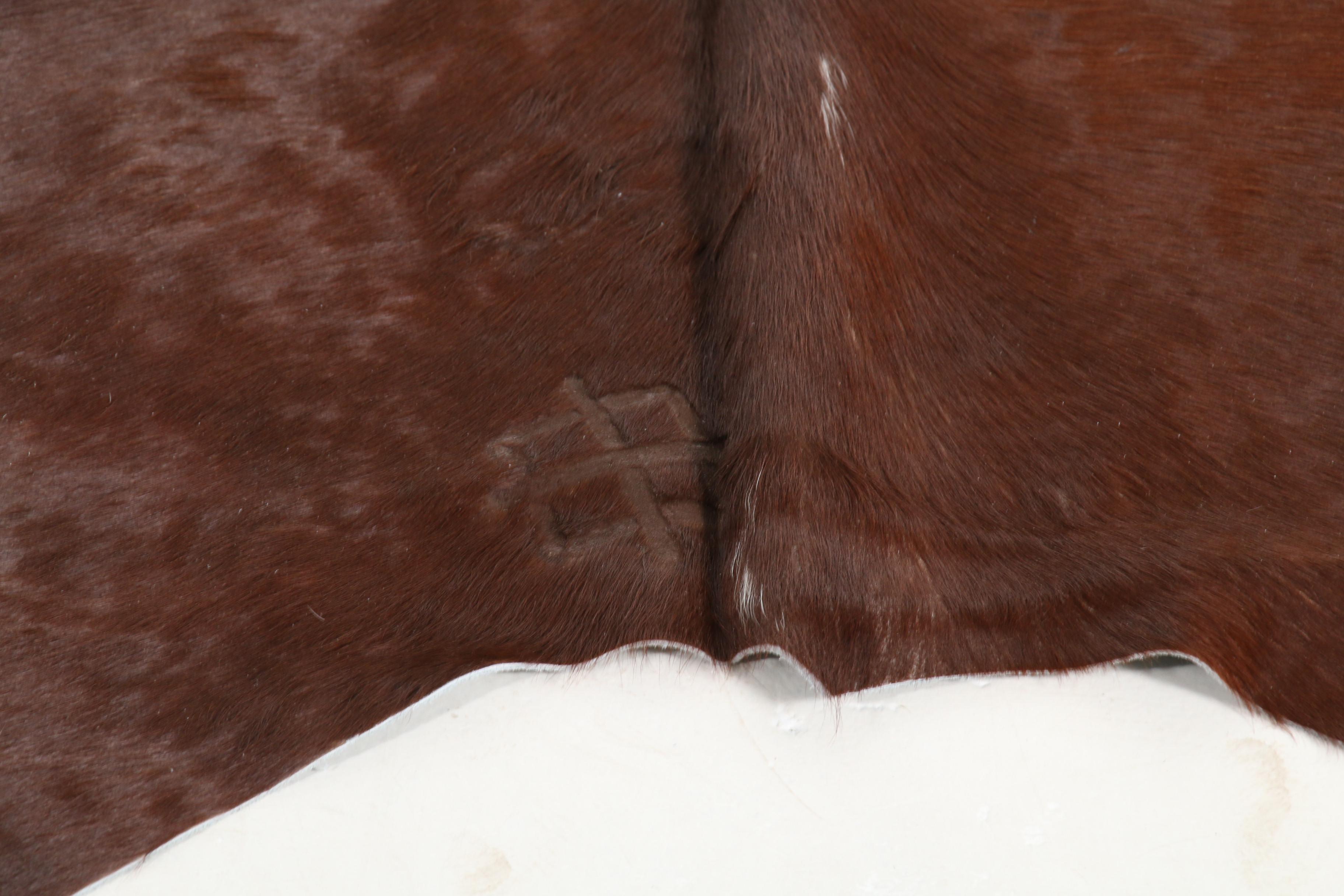 5'11 x 6'8 Natural Branded White and Brown Spotted Cow Hide Area Rug