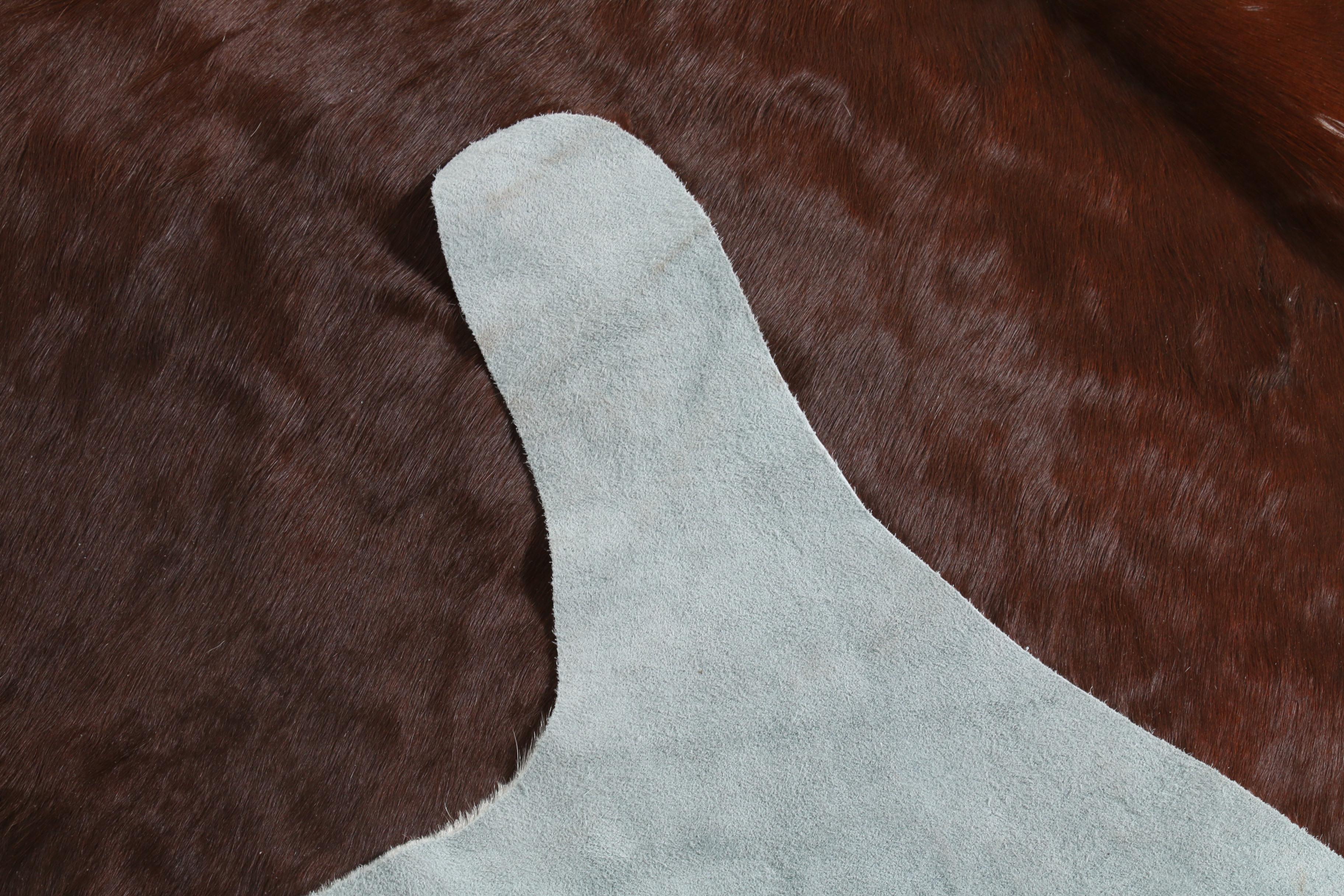 5'11 x 6'8 Natural Branded White and Brown Spotted Cow Hide Area Rug