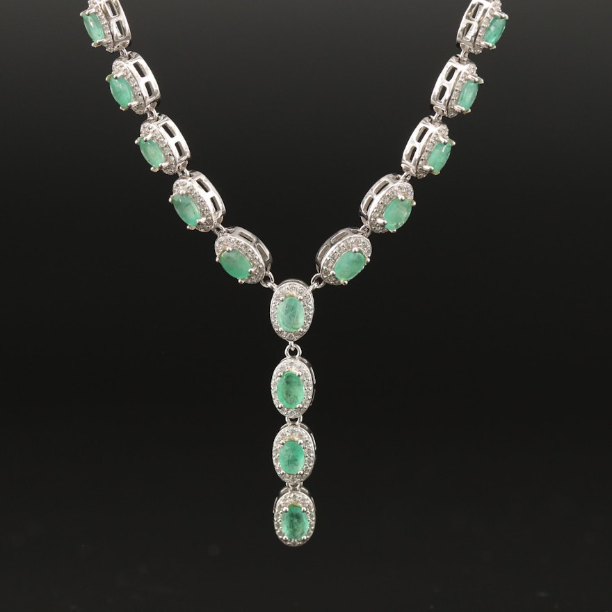 Sterling Emerald and Cubic Zirconia Y Necklace