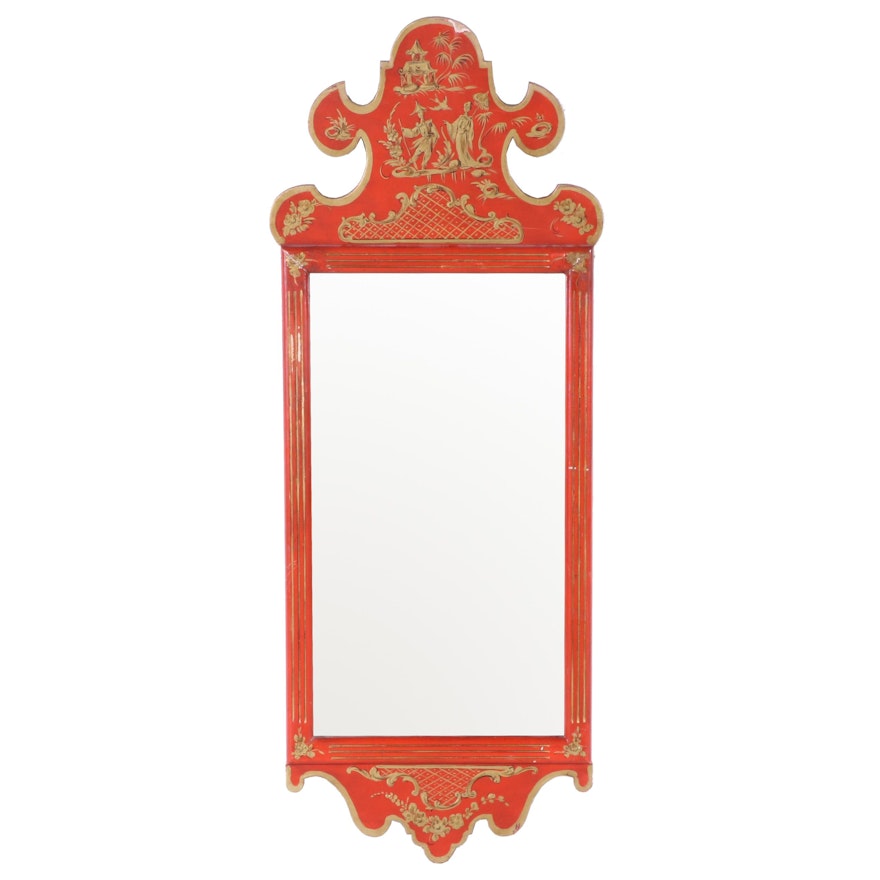 LaBarge Red Chinoiserie Mirror, Mid 20th Century