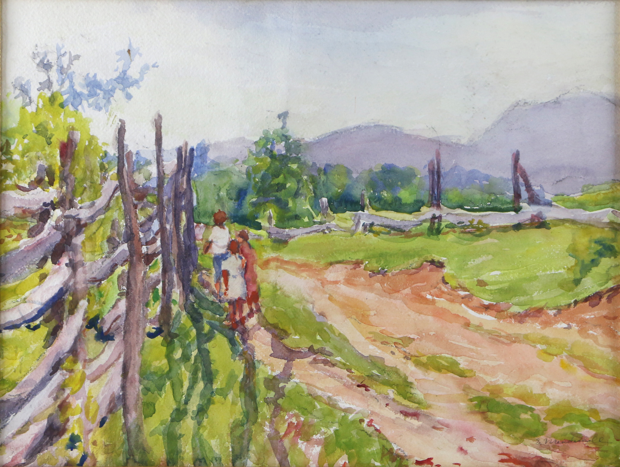 Emma Mendenhall Landscape Watercolor Painting, Early 20th Century