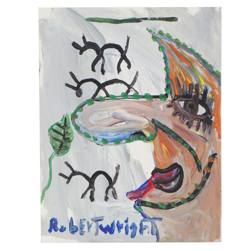 Robert Wright Abstract Portrait Acrylic Painting, 21st Century