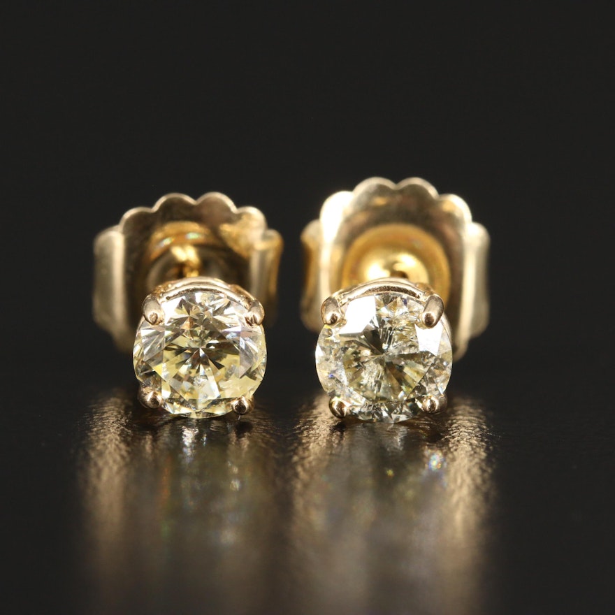 14K 2.12 CTW Yellow Diamond Stud Earrings