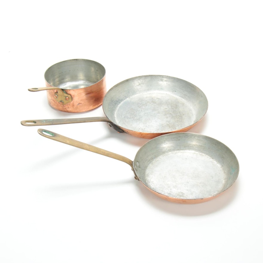 E. Dehillerin of Paris Copper Sauté and Sauce Pans, Early to Mid 20th C.