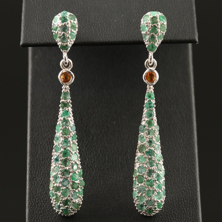 Sterling Emerald and Sapphire Dangle Earrings