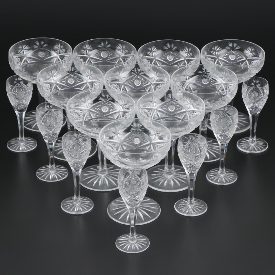 American Brilliant Style Crystal Cordials and Champagne Coupes