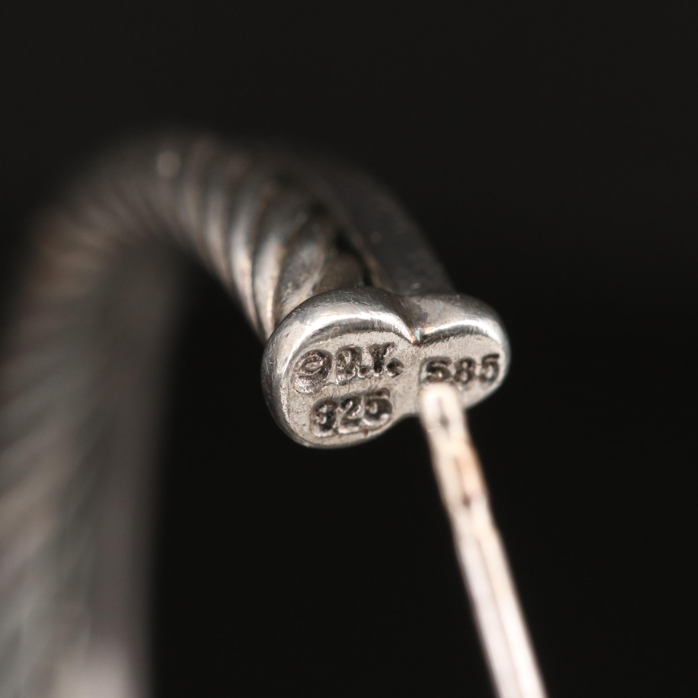 David Yurman 14K and Sterling Diamond Crossover Cable Hoop Earrings