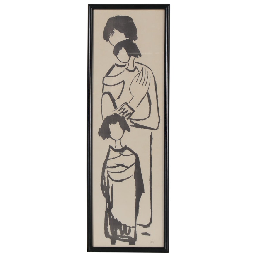 Sadie Rosenblum Lithograph of Mother and Children, Mid to Late 20th Century