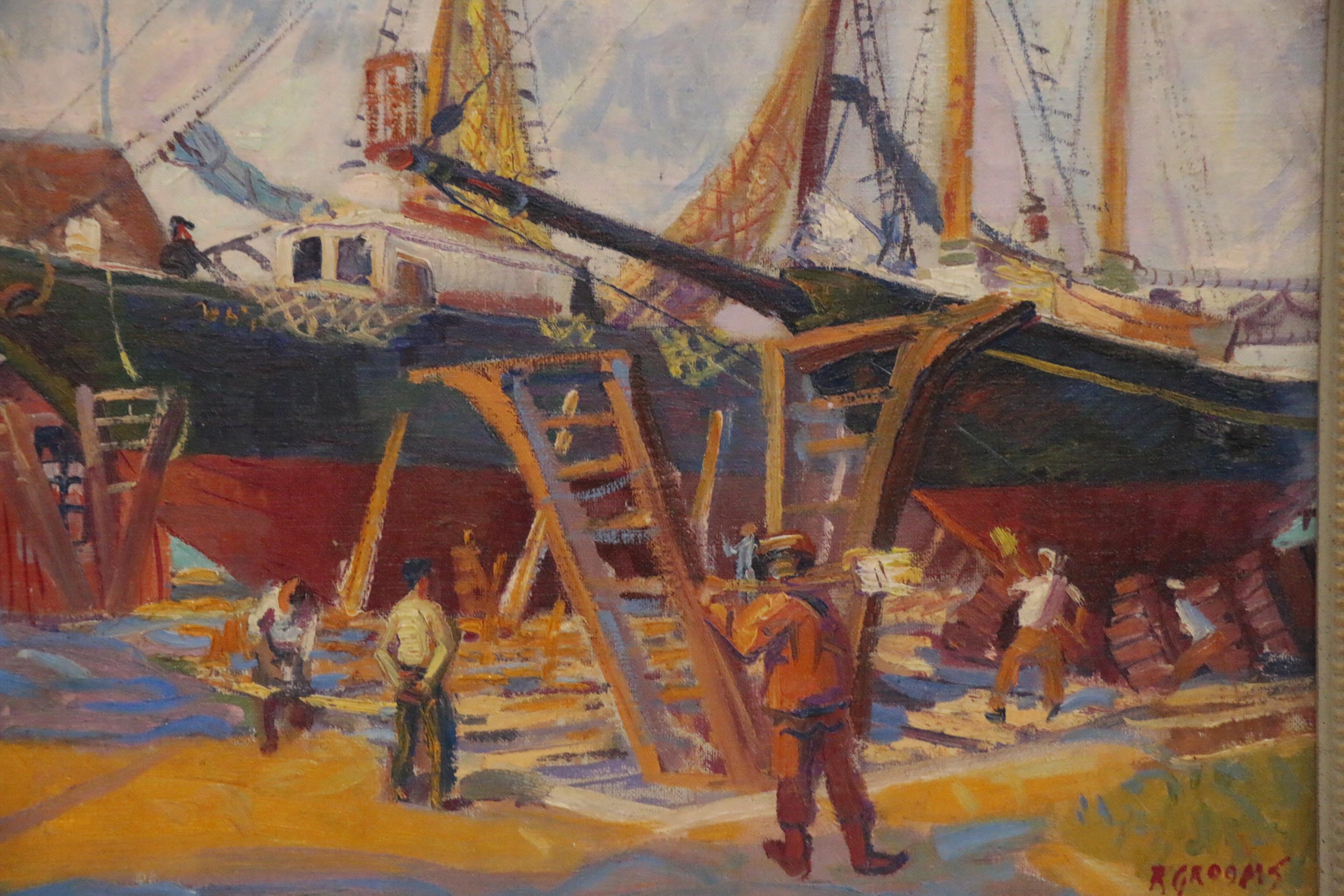 Reginald "Reggie" Leslie Grooms Oil Painting "On The Ways," 1984