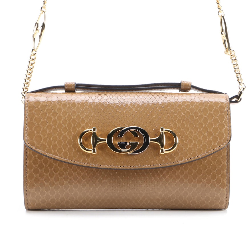 Gucci Mini Zumi Shoulder Bag in Light Brown Python Skin