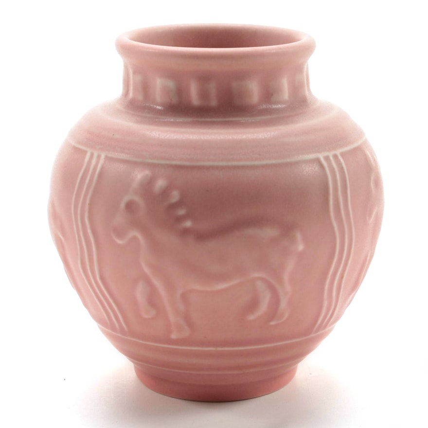 Rookwood Pottery Matte Glaze Horse Design Production Vase, 1941