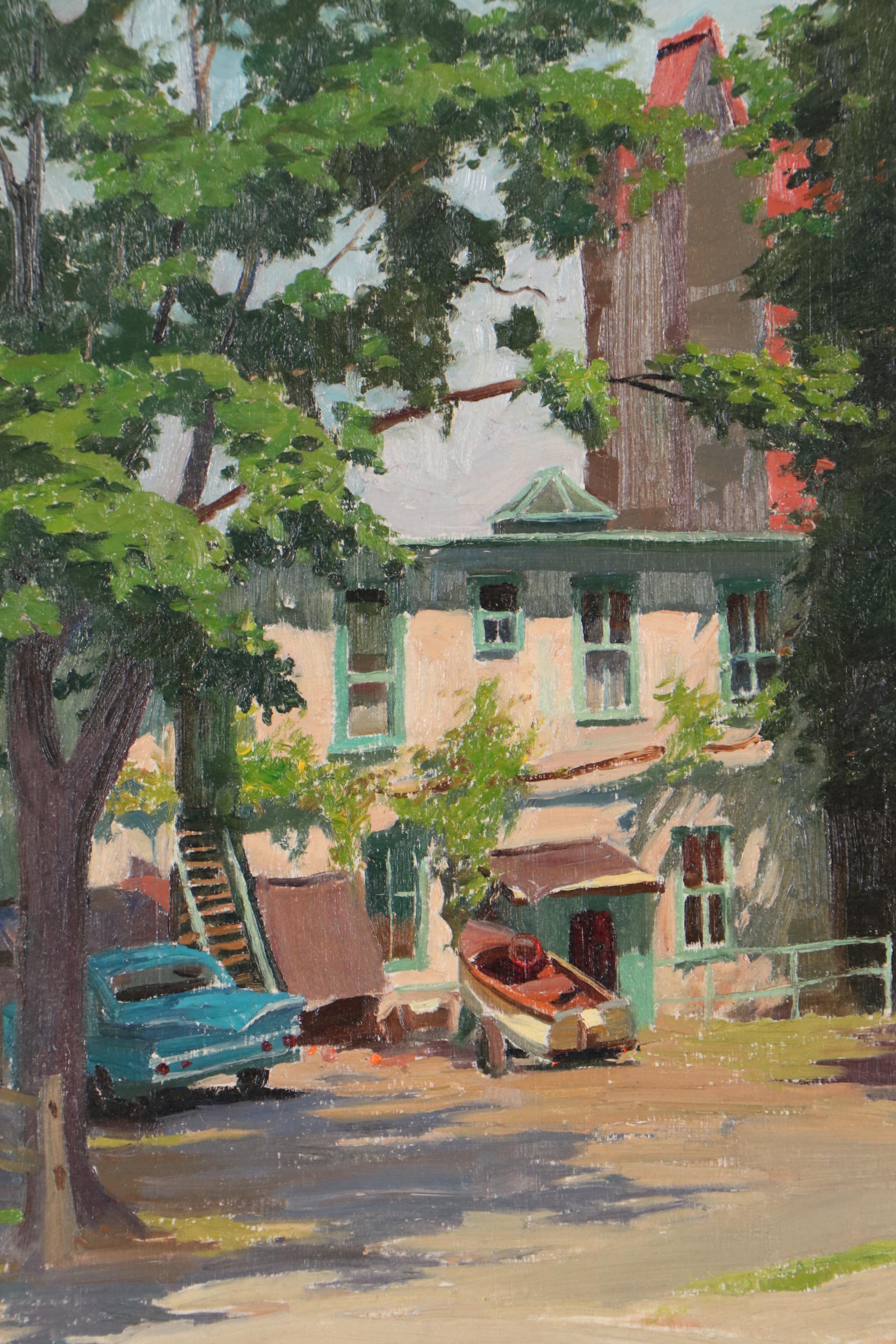 Edmond James Fitzgerald Oil Painting of Residential Scene, Late 20th Century