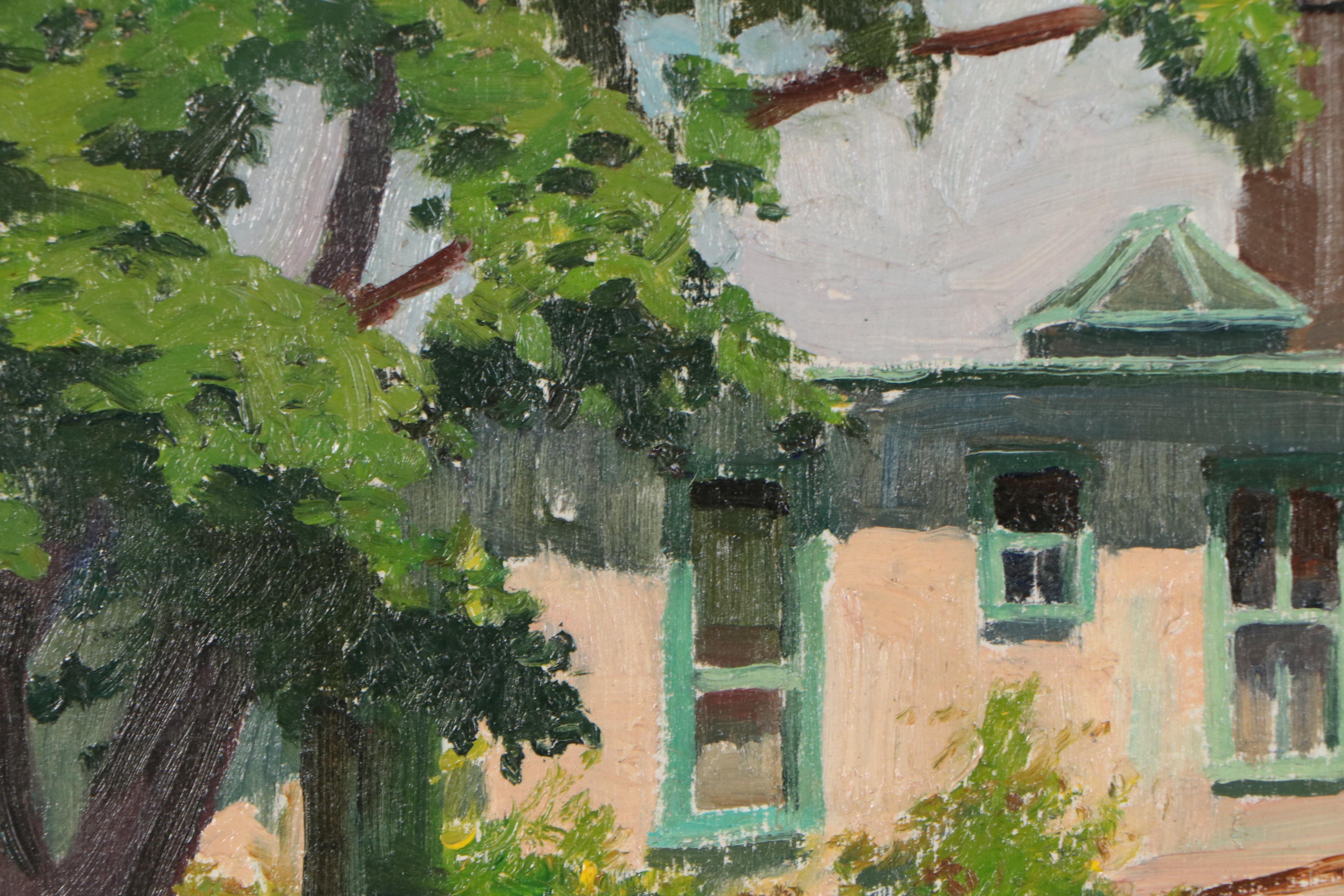 Edmond James Fitzgerald Oil Painting of Residential Scene, Late 20th Century