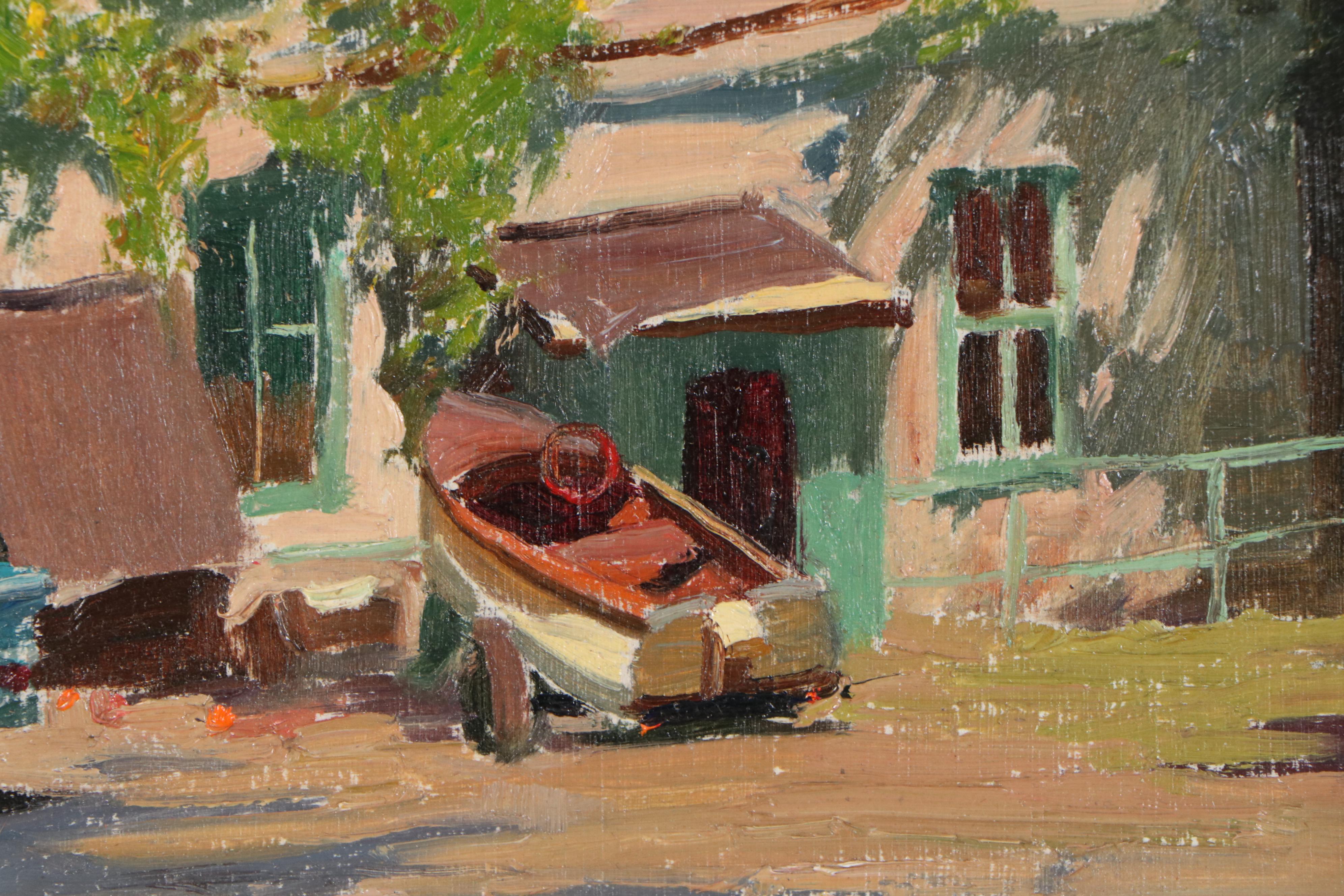 Edmond James Fitzgerald Oil Painting of Residential Scene, Late 20th Century