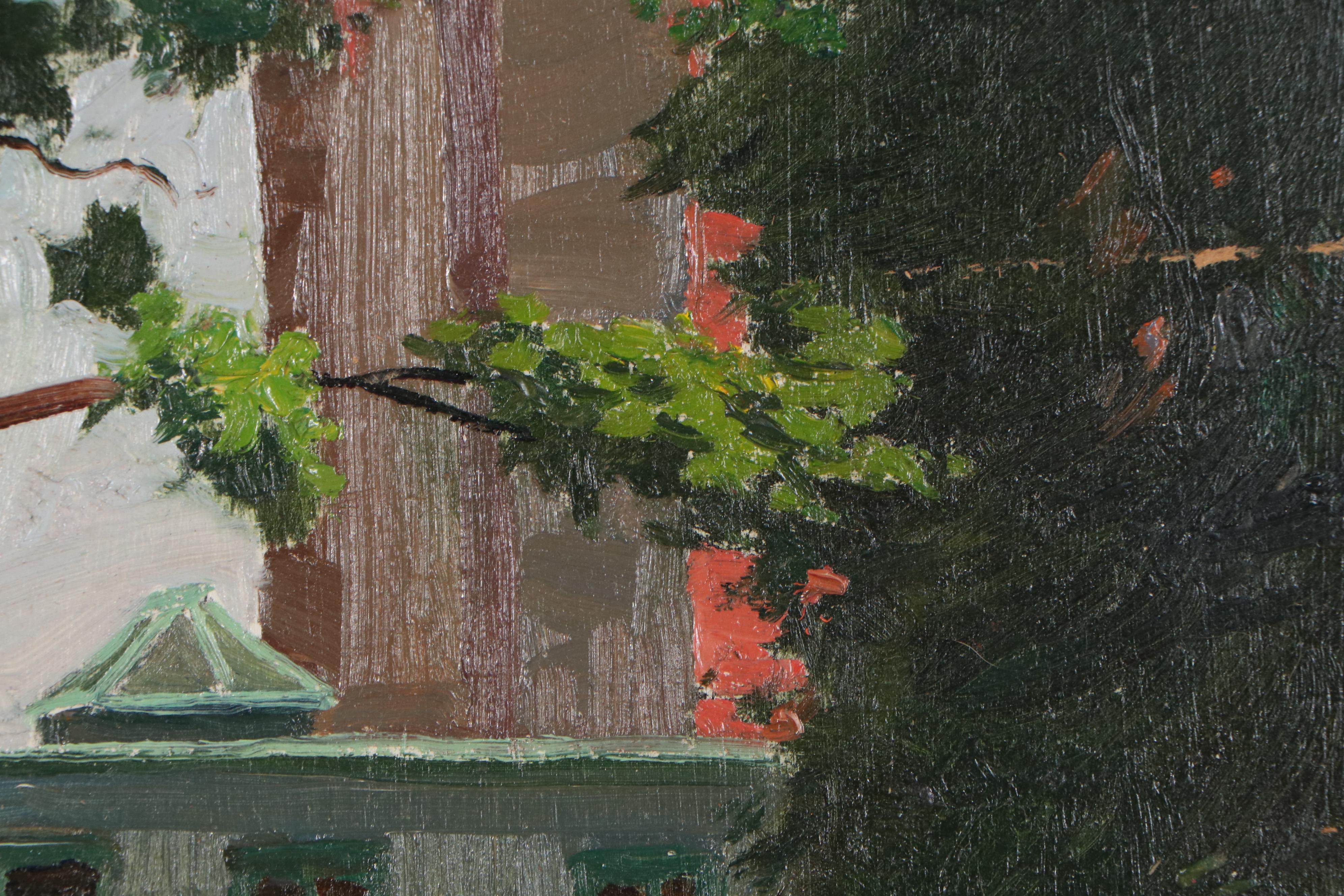 Edmond James Fitzgerald Oil Painting of Residential Scene, Late 20th Century