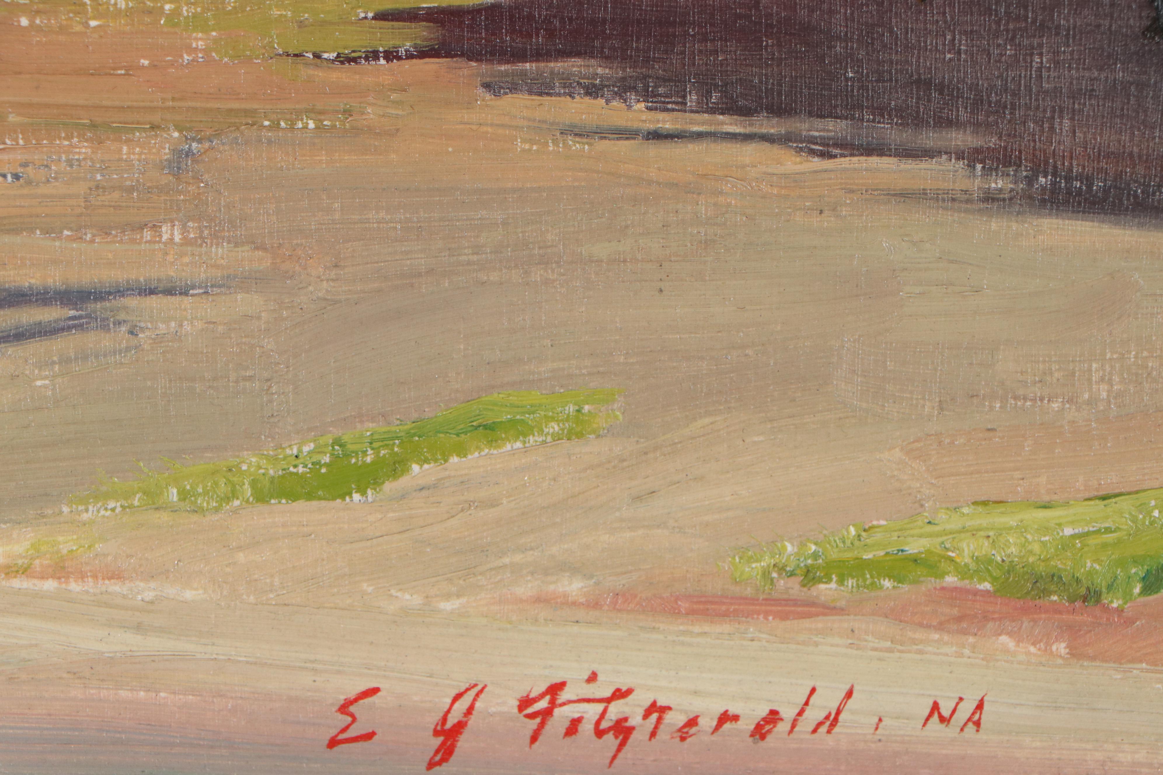 Edmond James Fitzgerald Oil Painting of Residential Scene, Late 20th Century