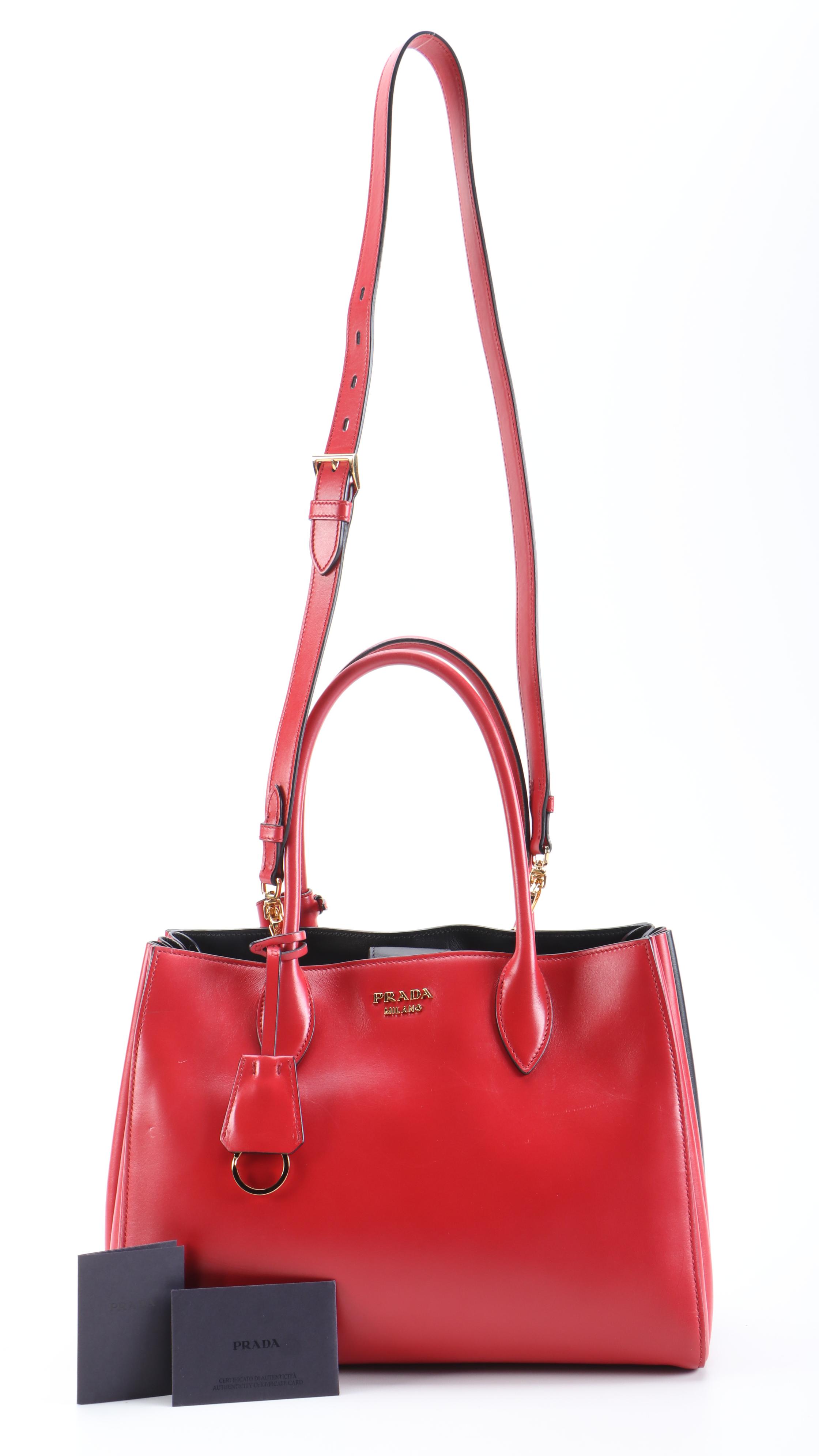 Prada Bibliothèque MM Tote Bag in Fuoco and Nero City Calfskin