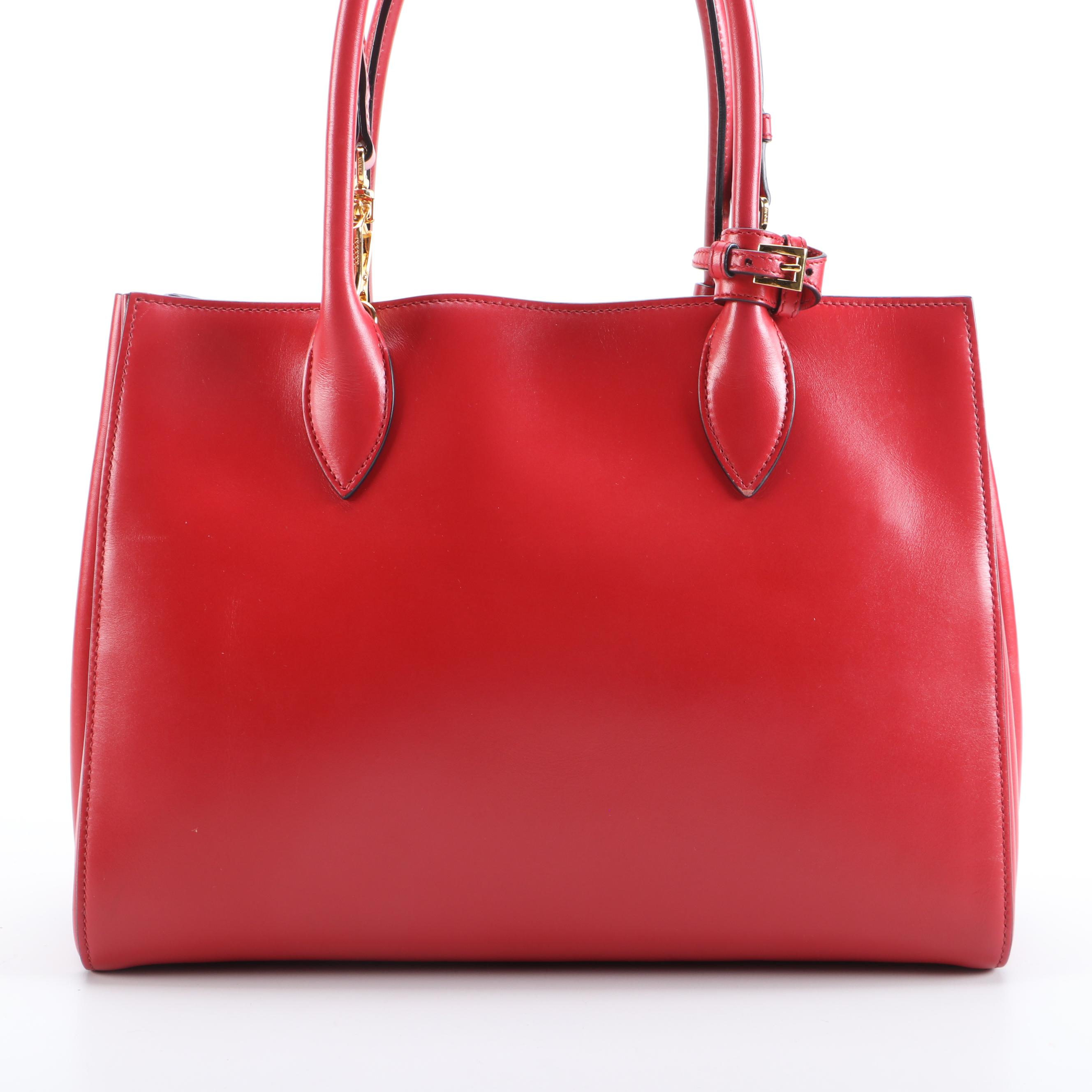 Prada Bibliothèque MM Tote Bag in Fuoco and Nero City Calfskin