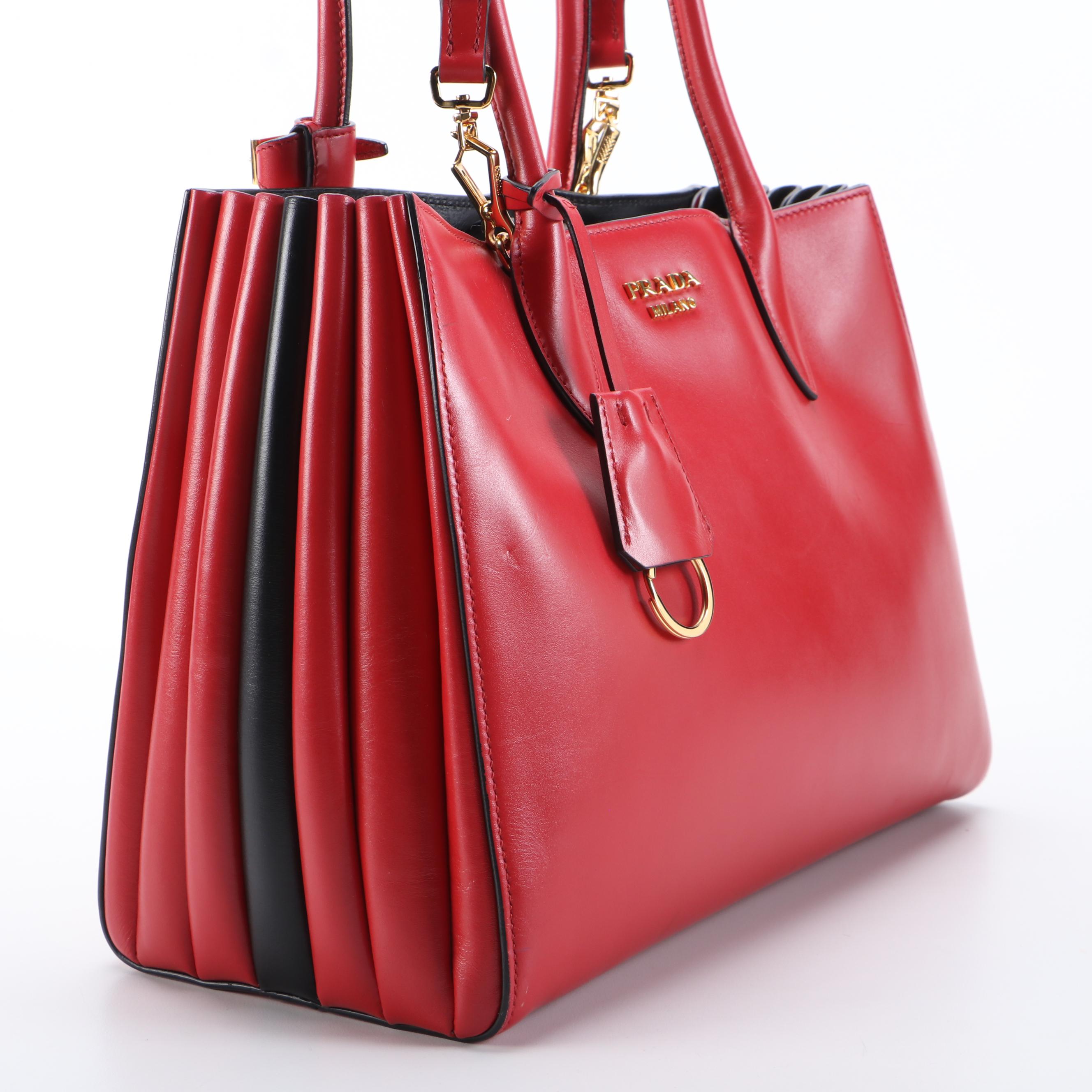 Prada Bibliothèque MM Tote Bag in Fuoco and Nero City Calfskin