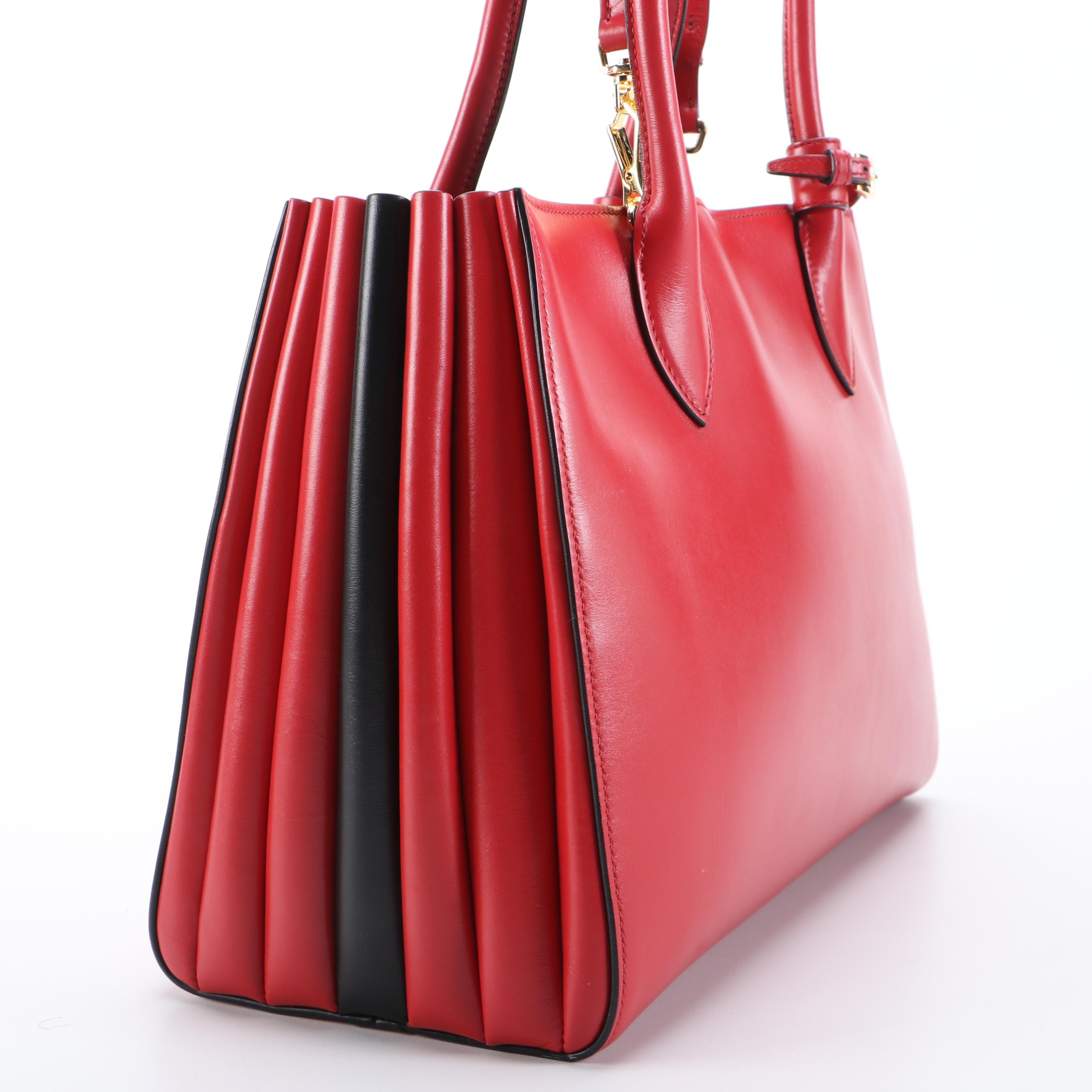 Prada Bibliothèque MM Tote Bag in Fuoco and Nero City Calfskin