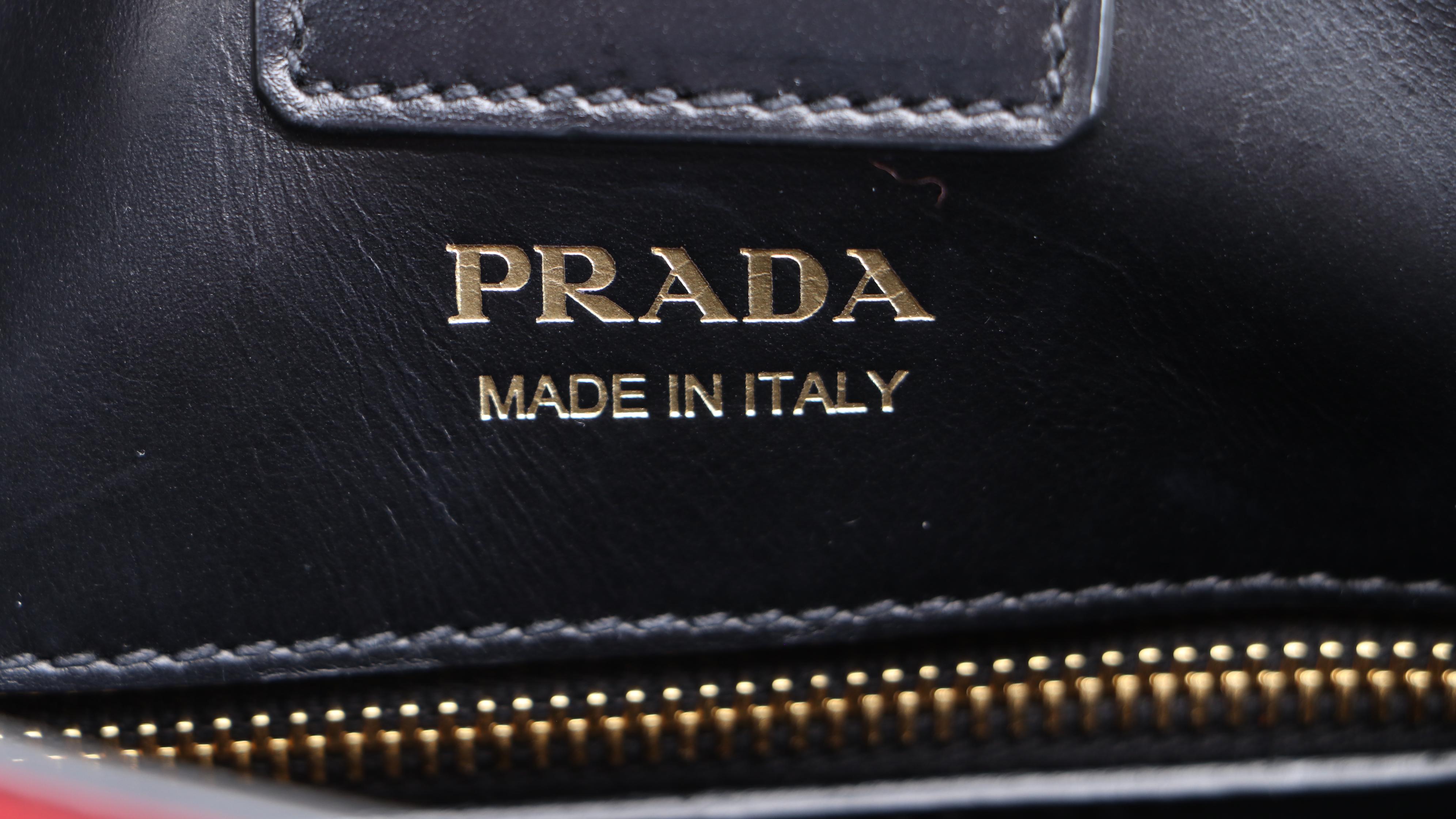 Prada Bibliothèque MM Tote Bag in Fuoco and Nero City Calfskin
