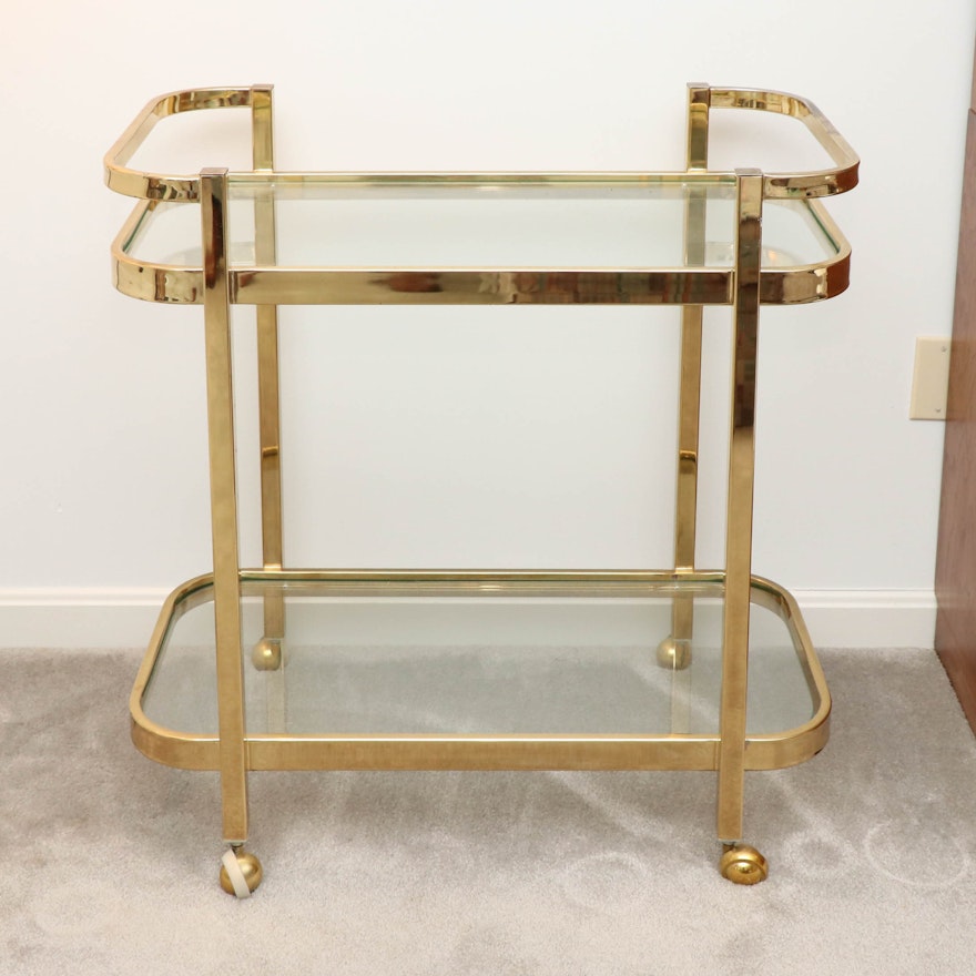 Brass and Glass Bar Cart, Late 20th Century