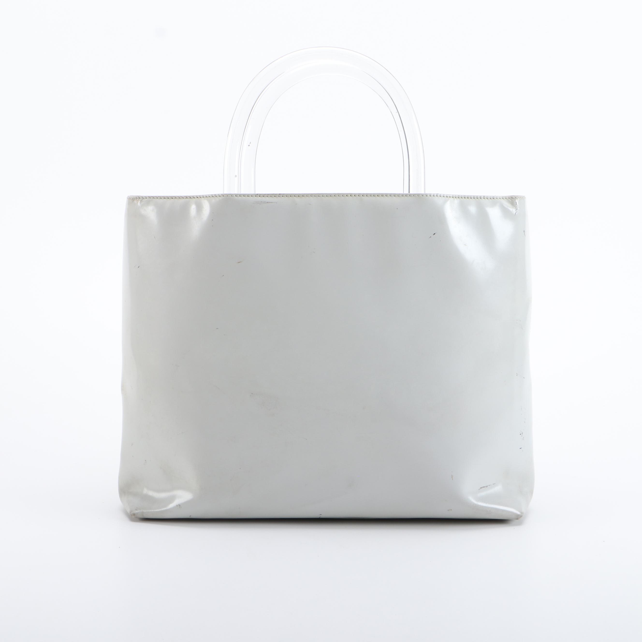 Prada Brushed Leather Tote in Grey with Clear Acrylic Handles