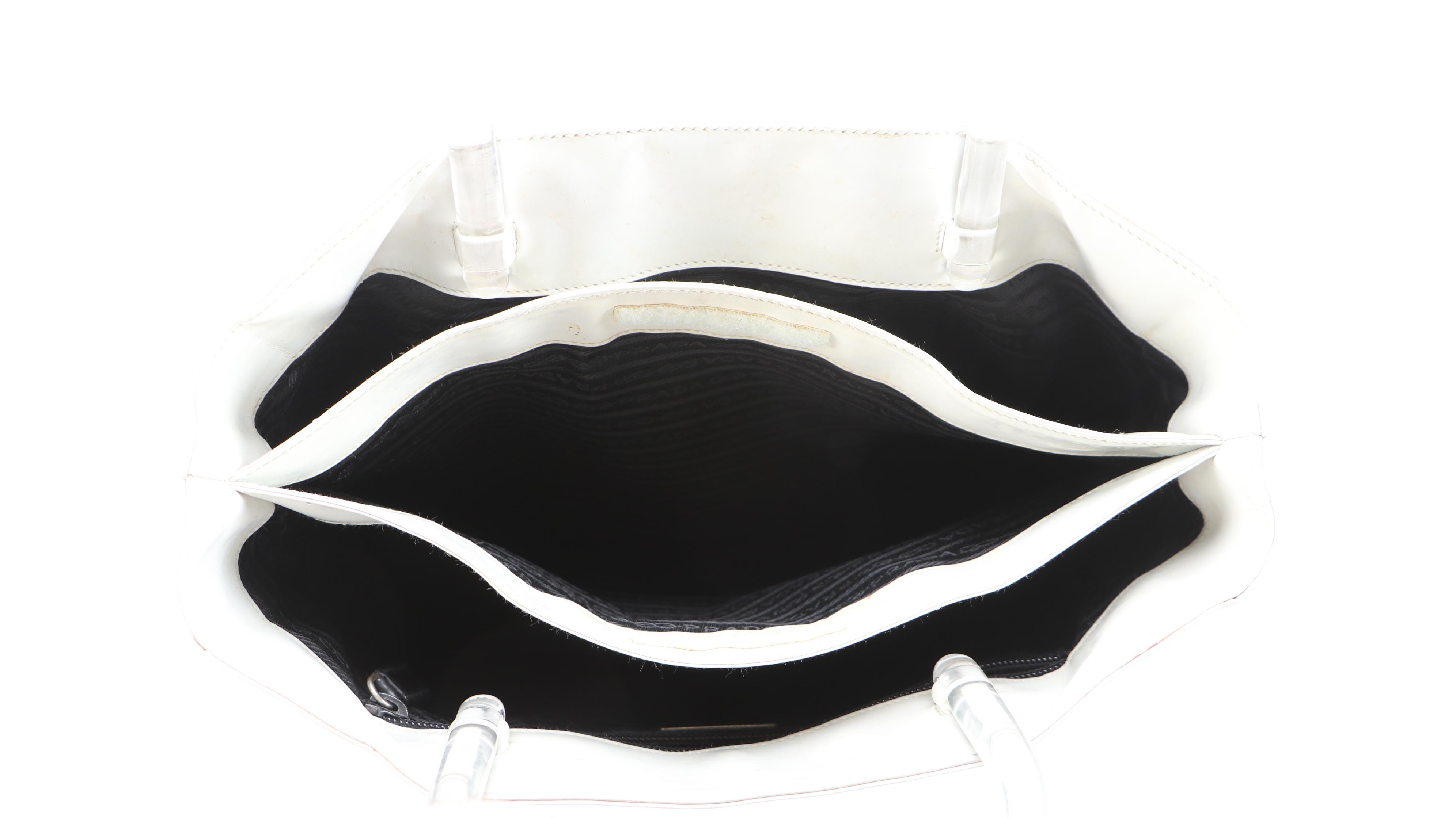 Prada Brushed Leather Tote in Grey with Clear Acrylic Handles