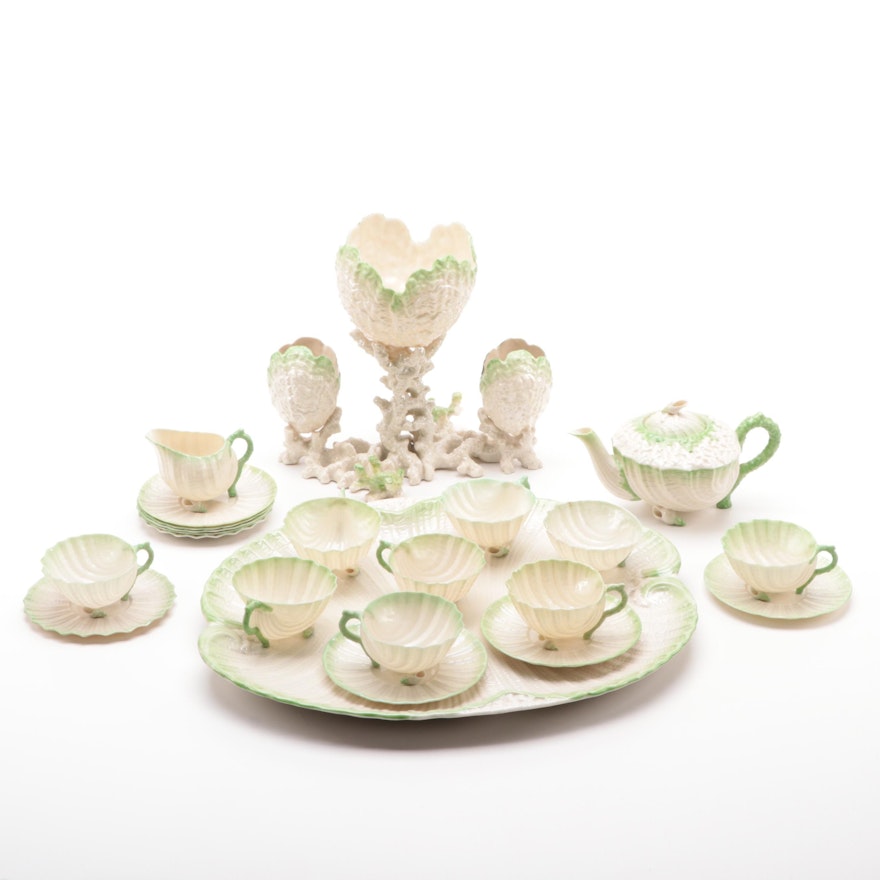 Belleek "Neptune" Porcelain Tea Service and Centerpiece, Late 19th/Early 20th C.