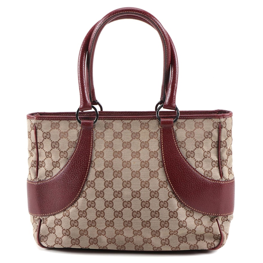 Gucci GG Canvas and Burgundy Leather Medium Shoulder Bag